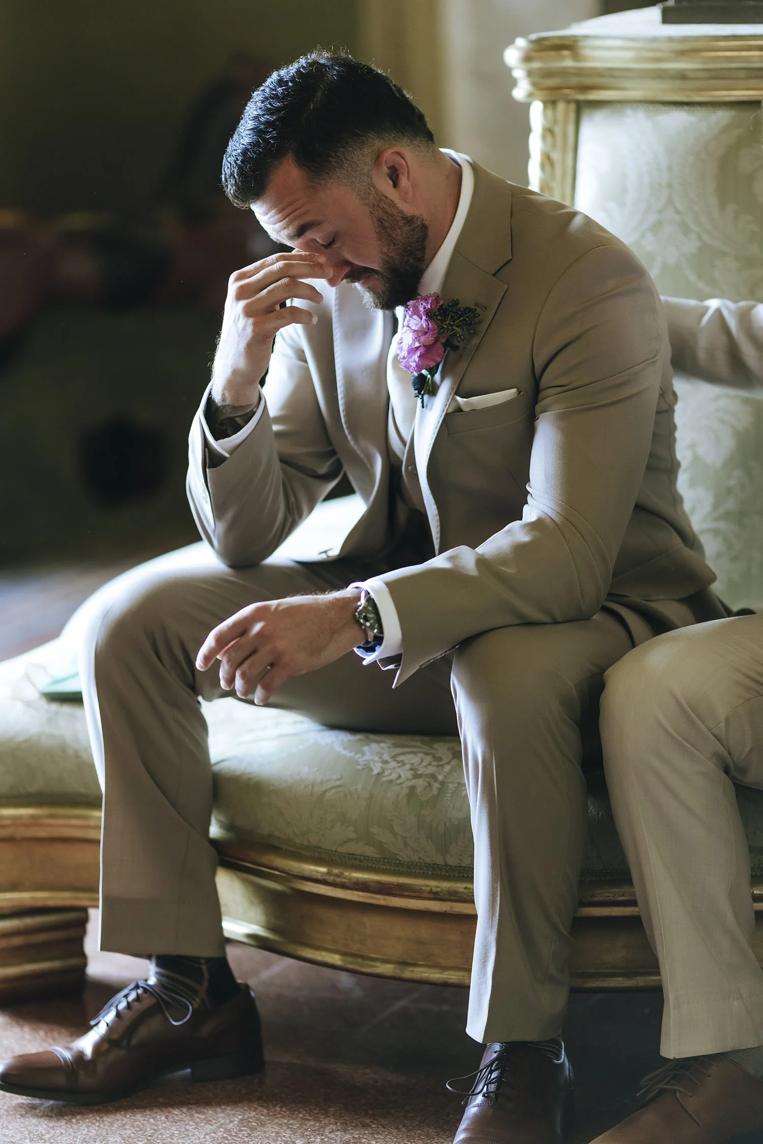The groom crying 