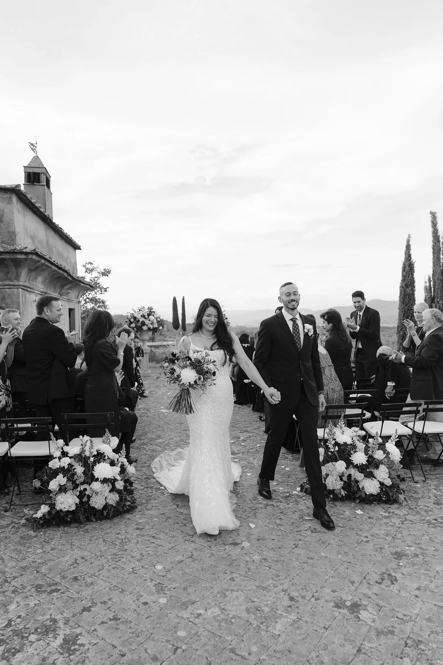 Bride and groom walking away form the ceremony