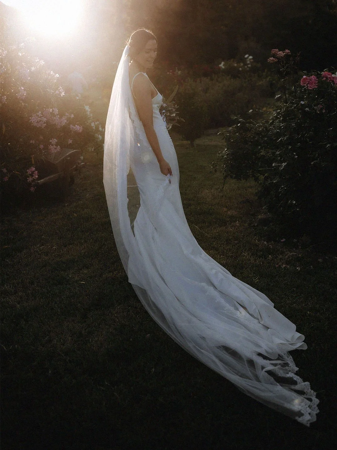 portrait of the bride looking timeless in the sunset light