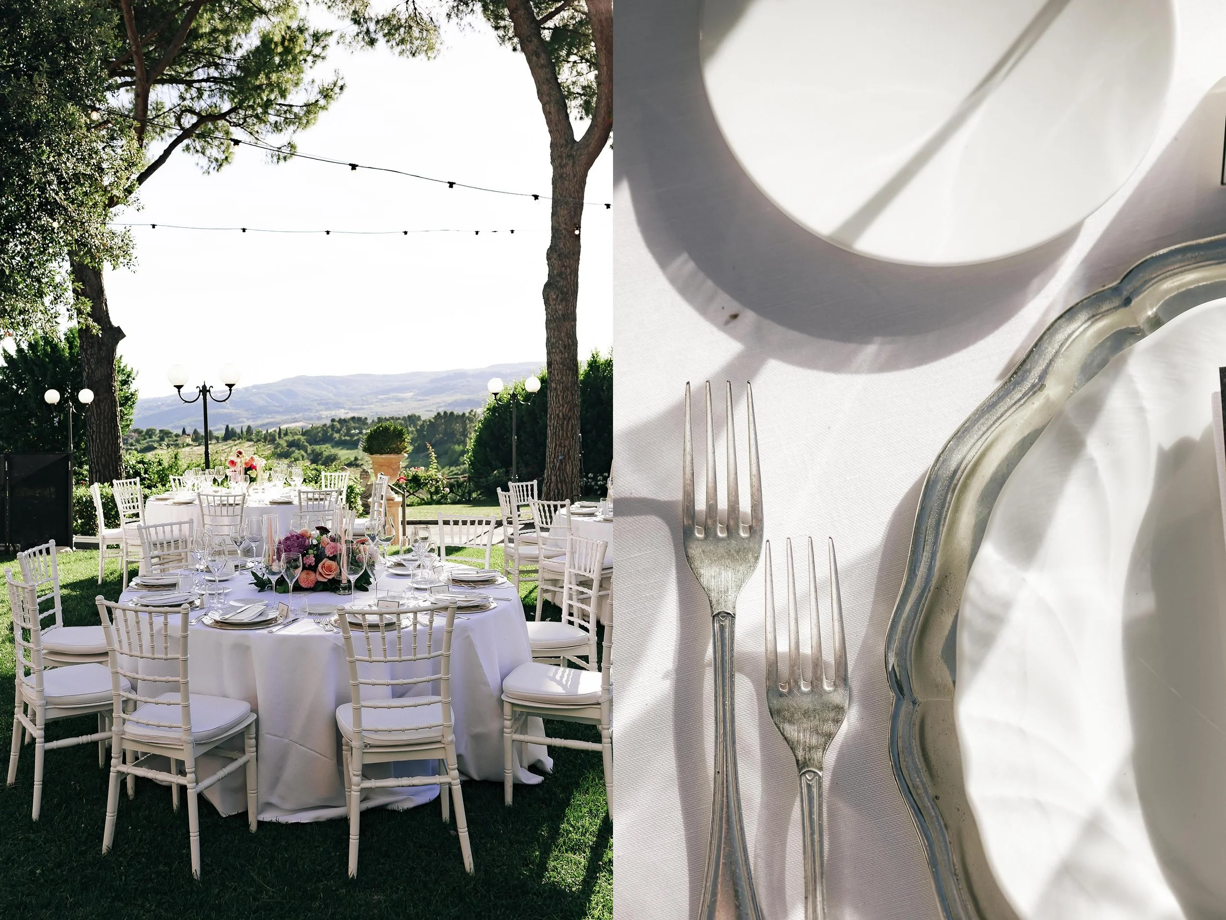 details of the tables ready for the wedding dinner