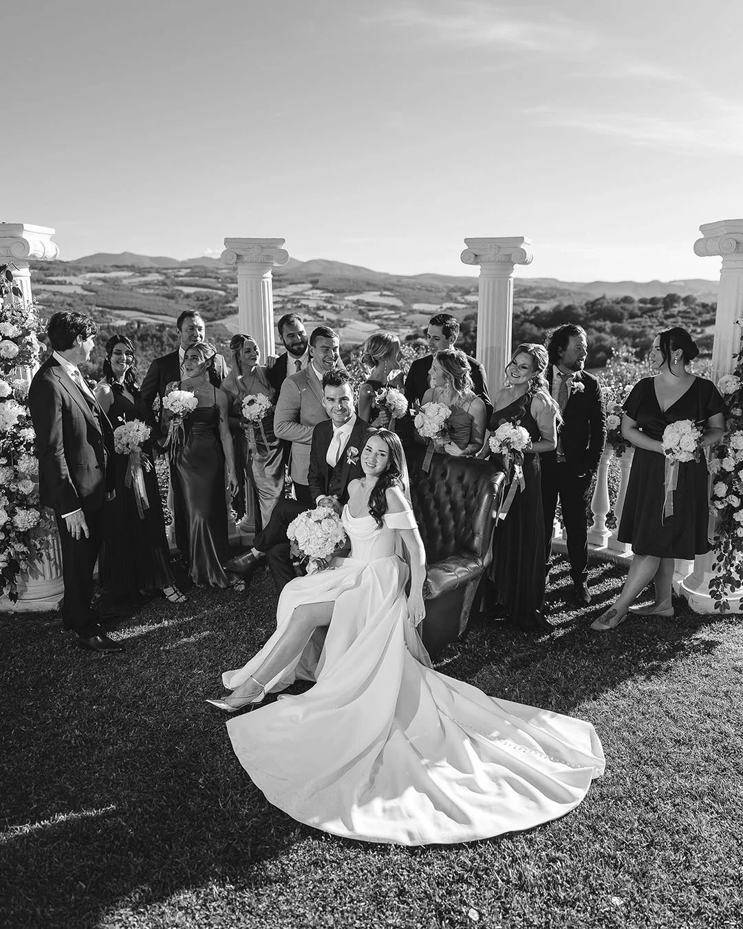 bride and groom group photo with the bridal party