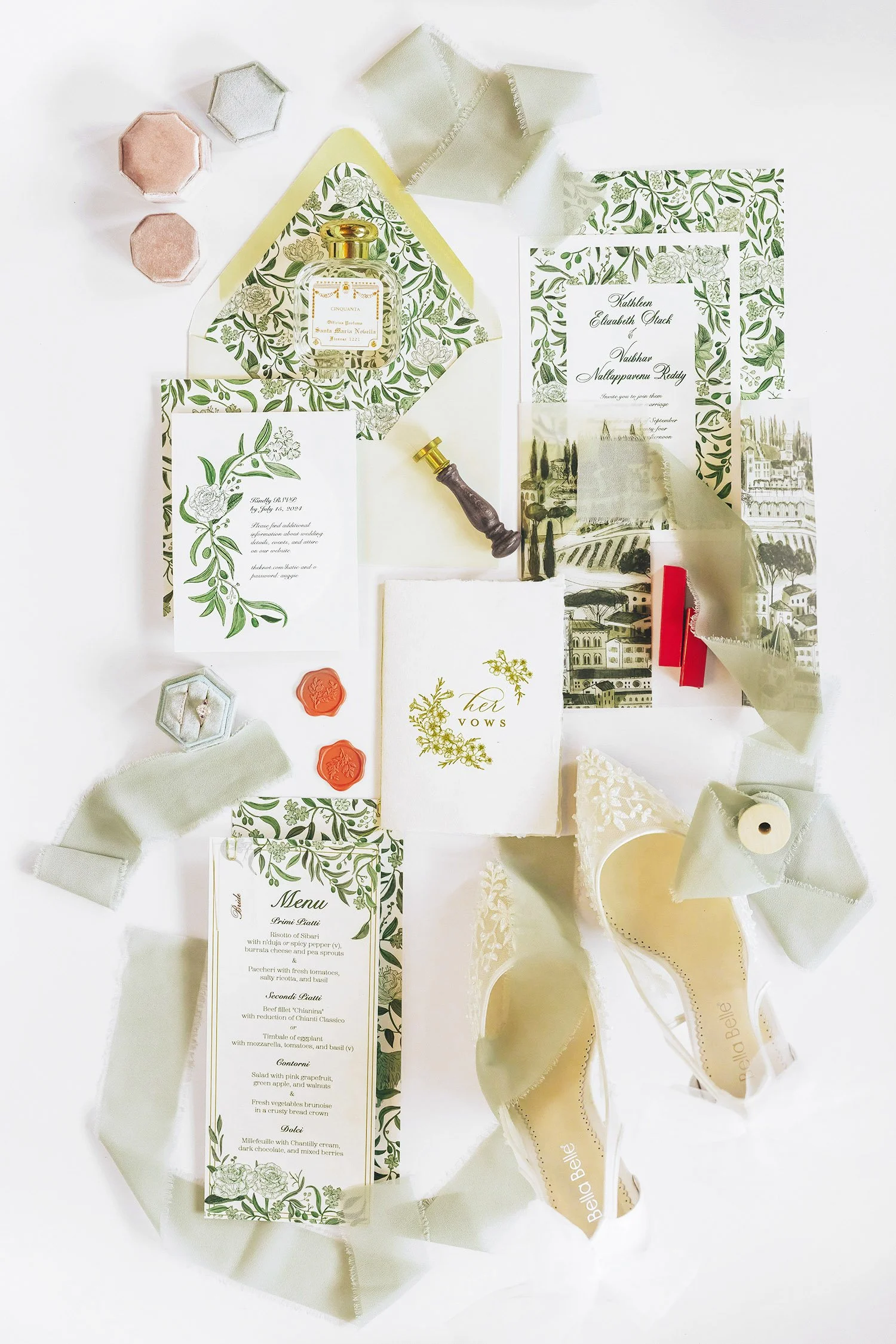 bride accessories and decor on a destination wedding in Florence at Villa le Fontanelle