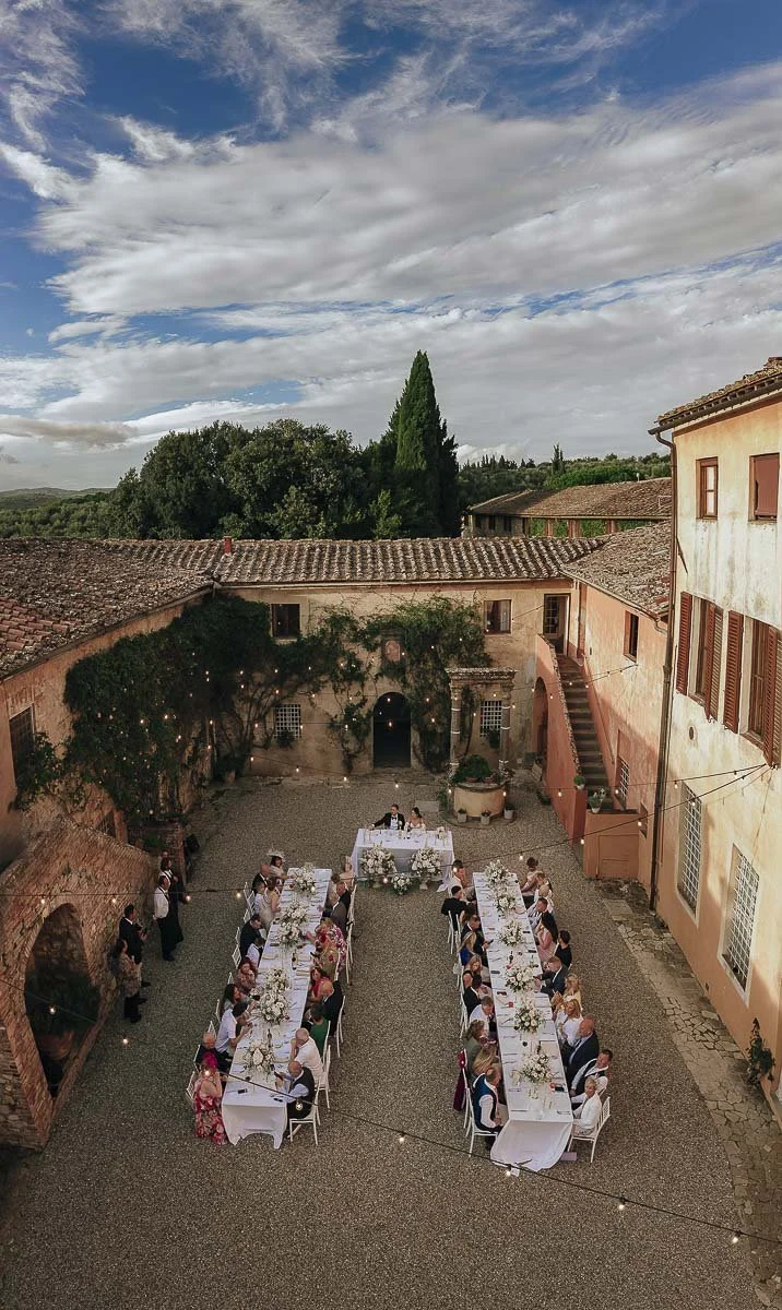 aerial view of the table setting at Villa Catignano