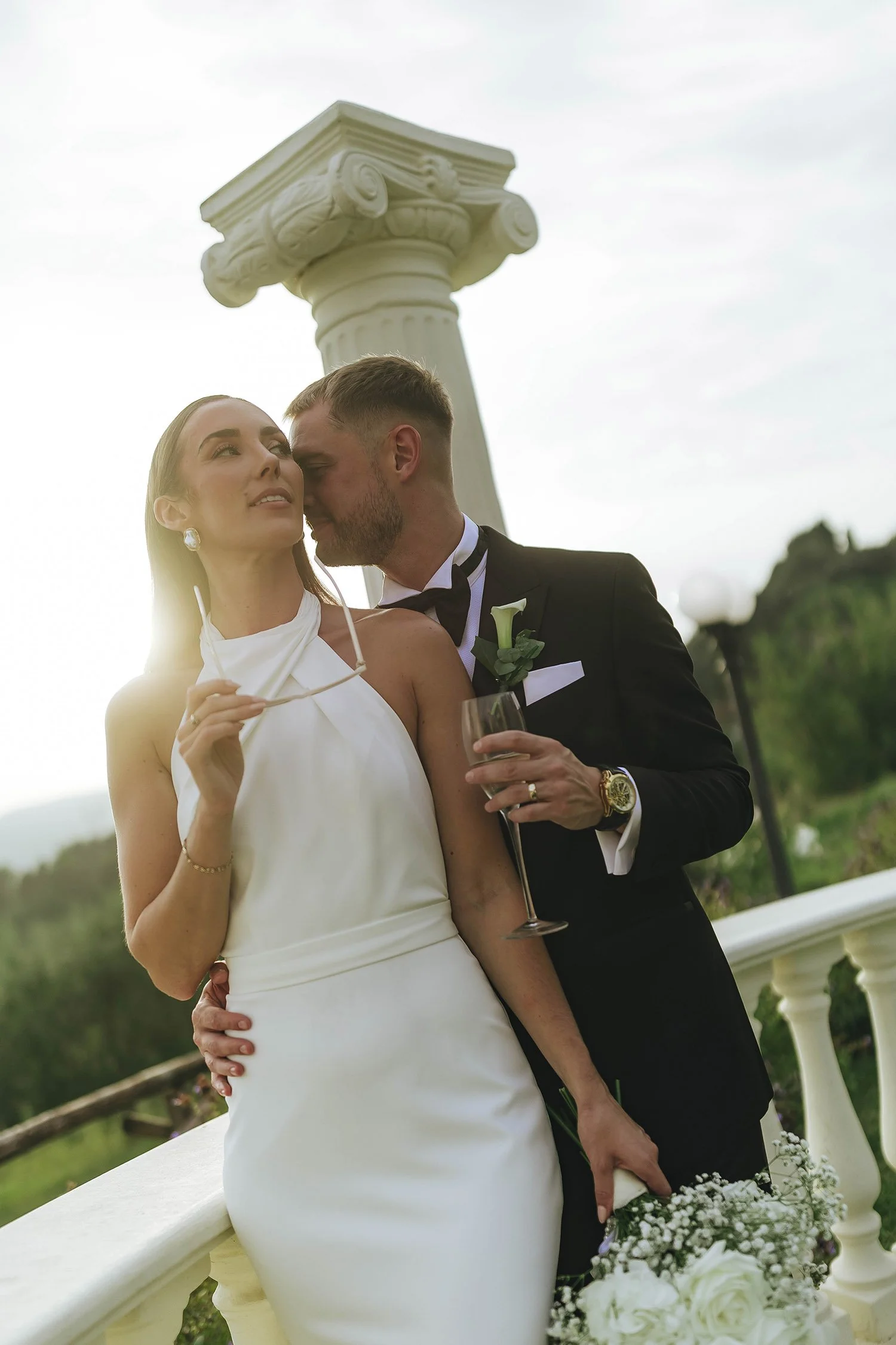 Candid and natural photo of bride and groom looking intimate and elegant at Monastero Santa Margherita wedding venue in Todi. Photo by Rellini art studio best wedding photographer in Umbria