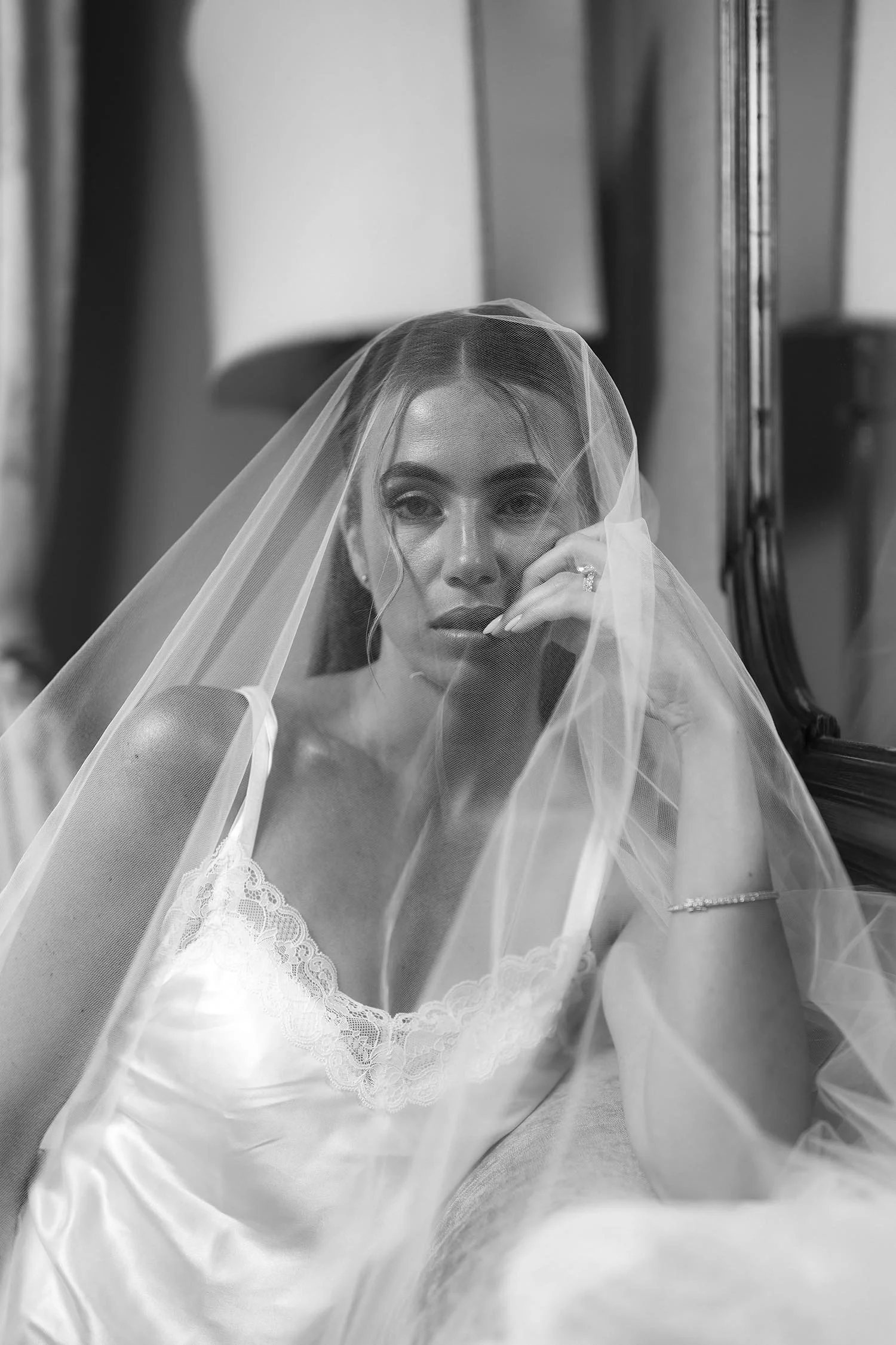 portrait of the bride in underwear under the veil