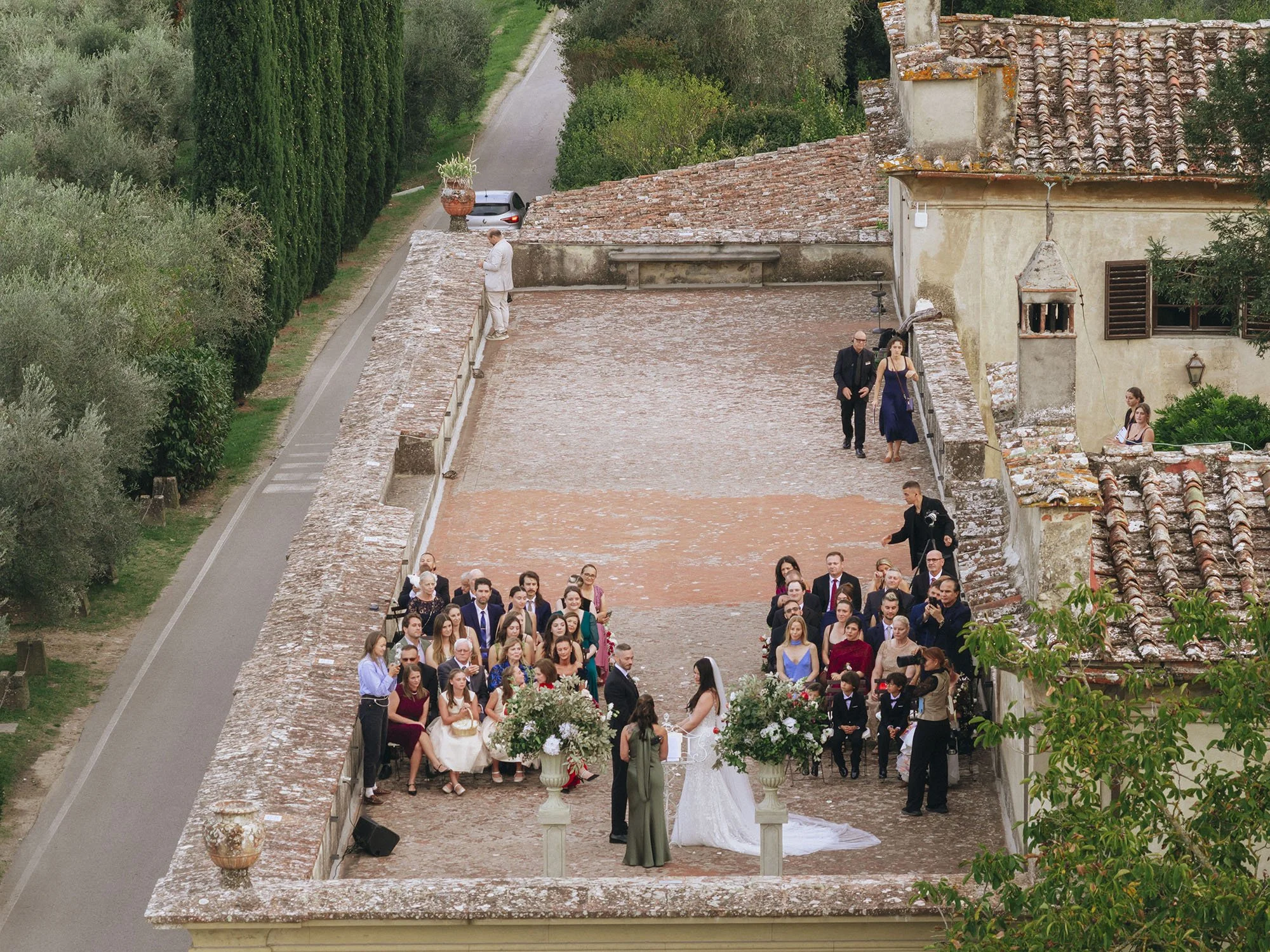 Aerial view of the wedding ceremony 
