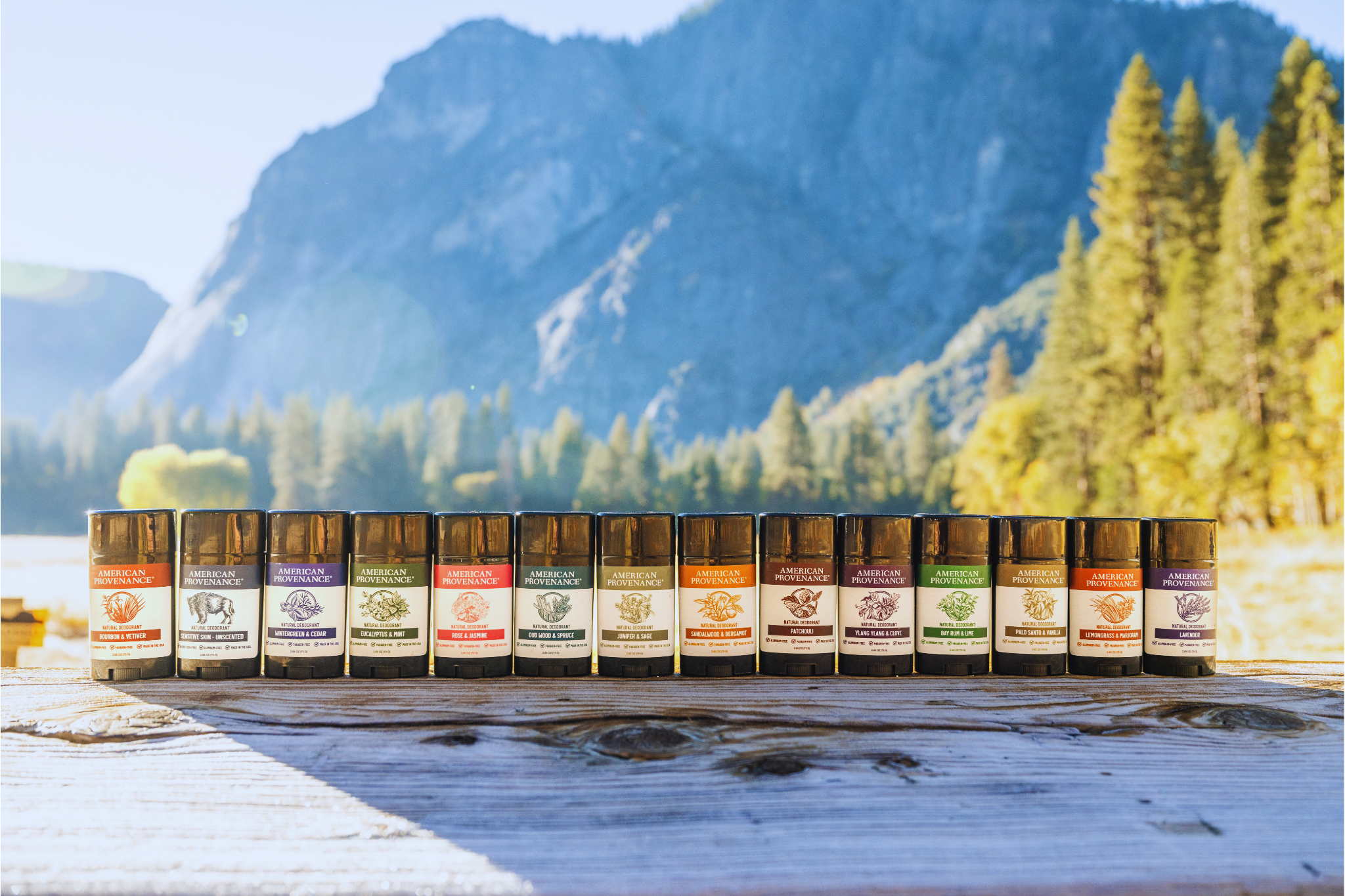 The American Provenance natural deodorant scent lineup