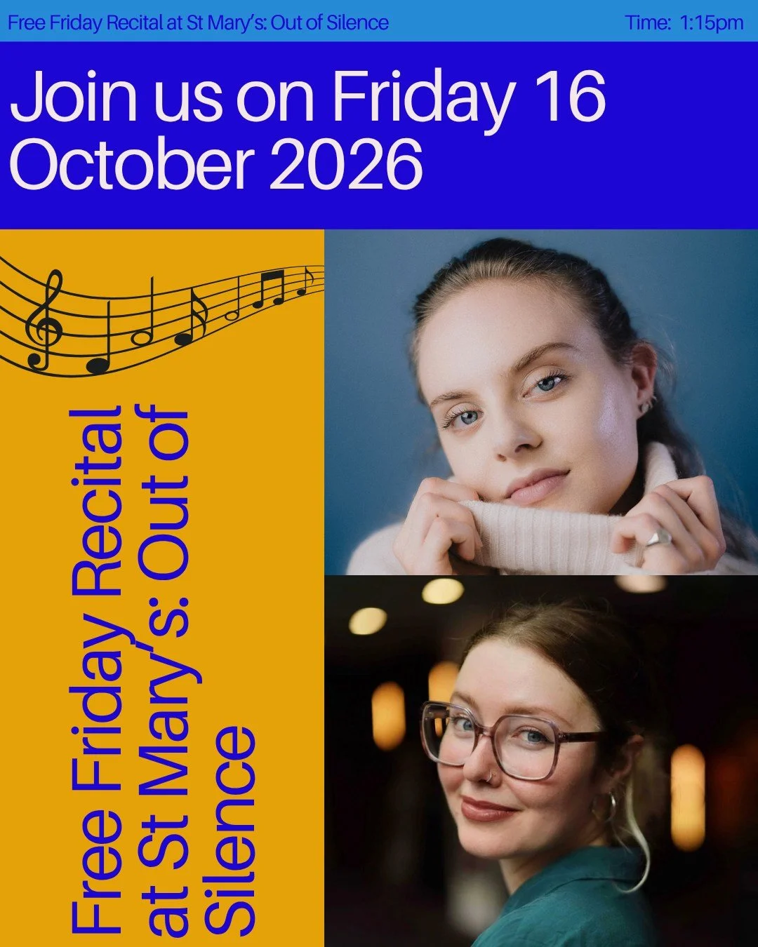 Join @sophiedavismusicldn and @anna_reiley this Friday, 16 October for a classical performance at St Mary's Church. 

The concert starts at 1.15pm with free hot drinks and homemade cake served from 12.45pm. Dates for the next few concerts are: 20 Nov