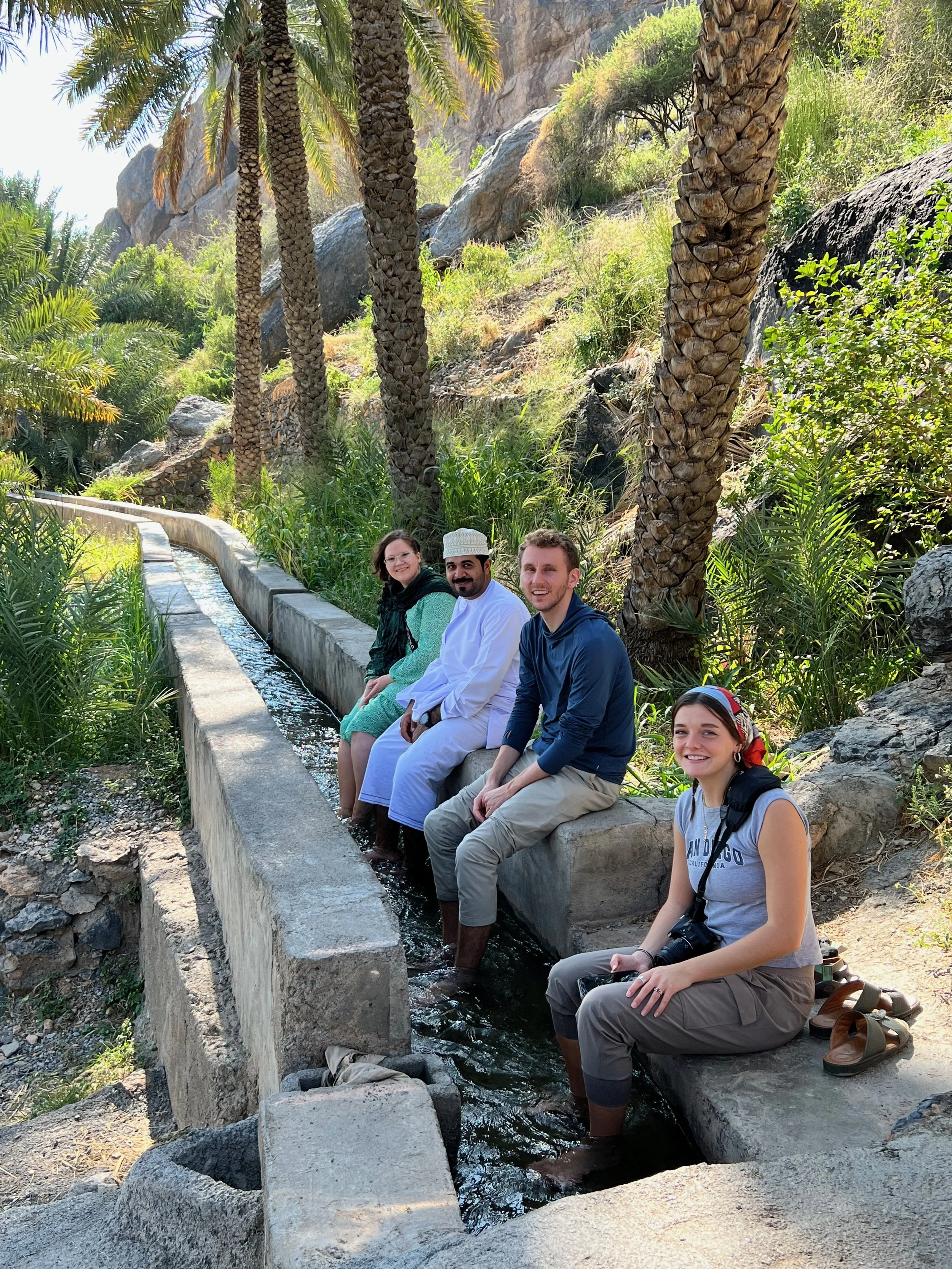 The falaj of Al Hamra nourishes the plots of land tended to by the locals as they have for centuries. The arid ground is transformed by the clear, pure water that rushes through the canals. The falaj is connected, releasing just what is needed for ea