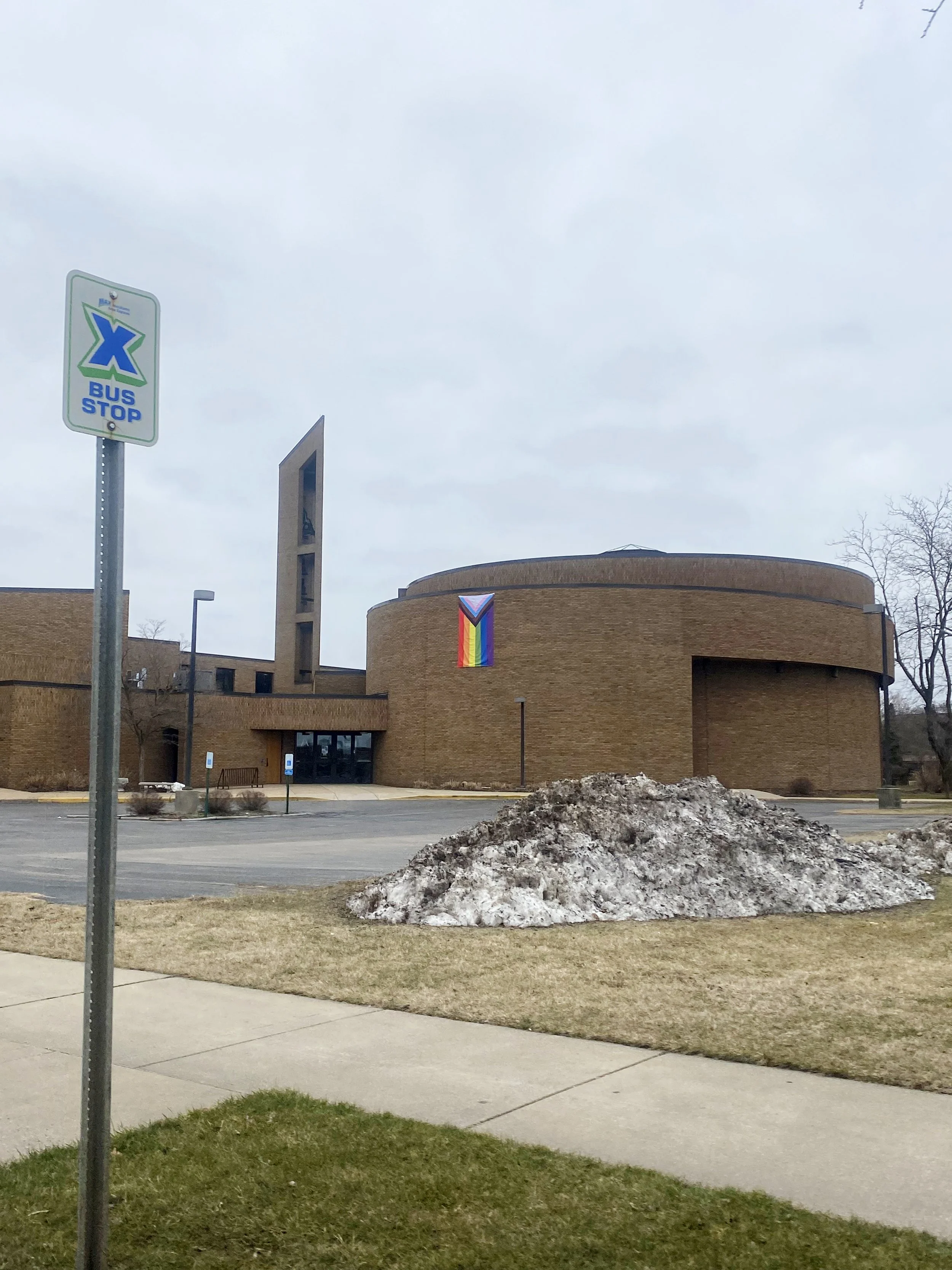 "I saw this LGBTQIA+ flag on a church when visiting Holland for the first time. I like how it shows that churches individually can decide to support the LGBTQIA+ community, which faces, especially in the outer Grand Rapids area and within Christianit