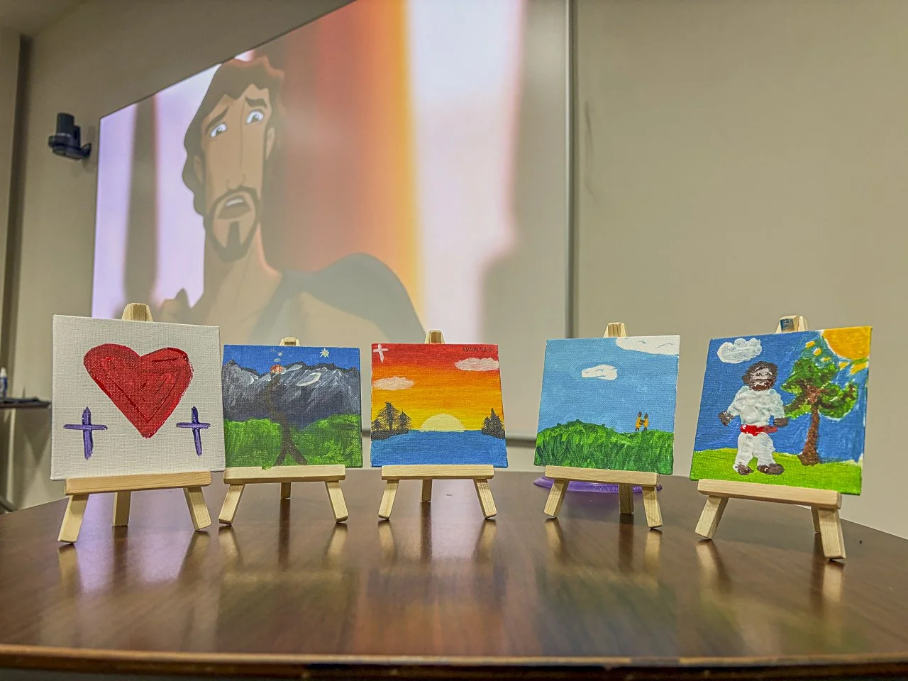 "A collection of paintings depicting biblical passages from an Orthodox Christian Campus Ministry meeting. Beside the officers, everyone was from different faiths, and we spent this time painting, chatting and eating popcorn. I hope for more spaces l