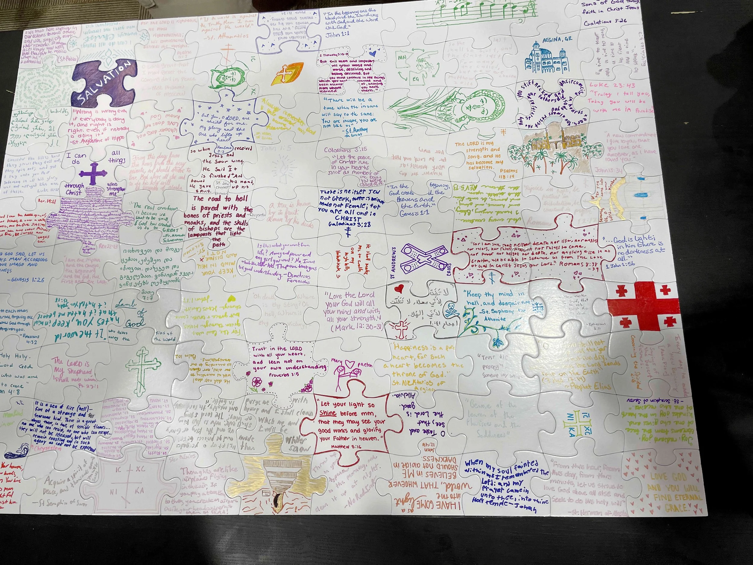 "This photo was of a retreat with other Orthodox Christian college students from around the Midwest. This was a lovely retreat because I felt rather self-confident and secure in my own identity. When I looked at this puzzle, I realized each individua