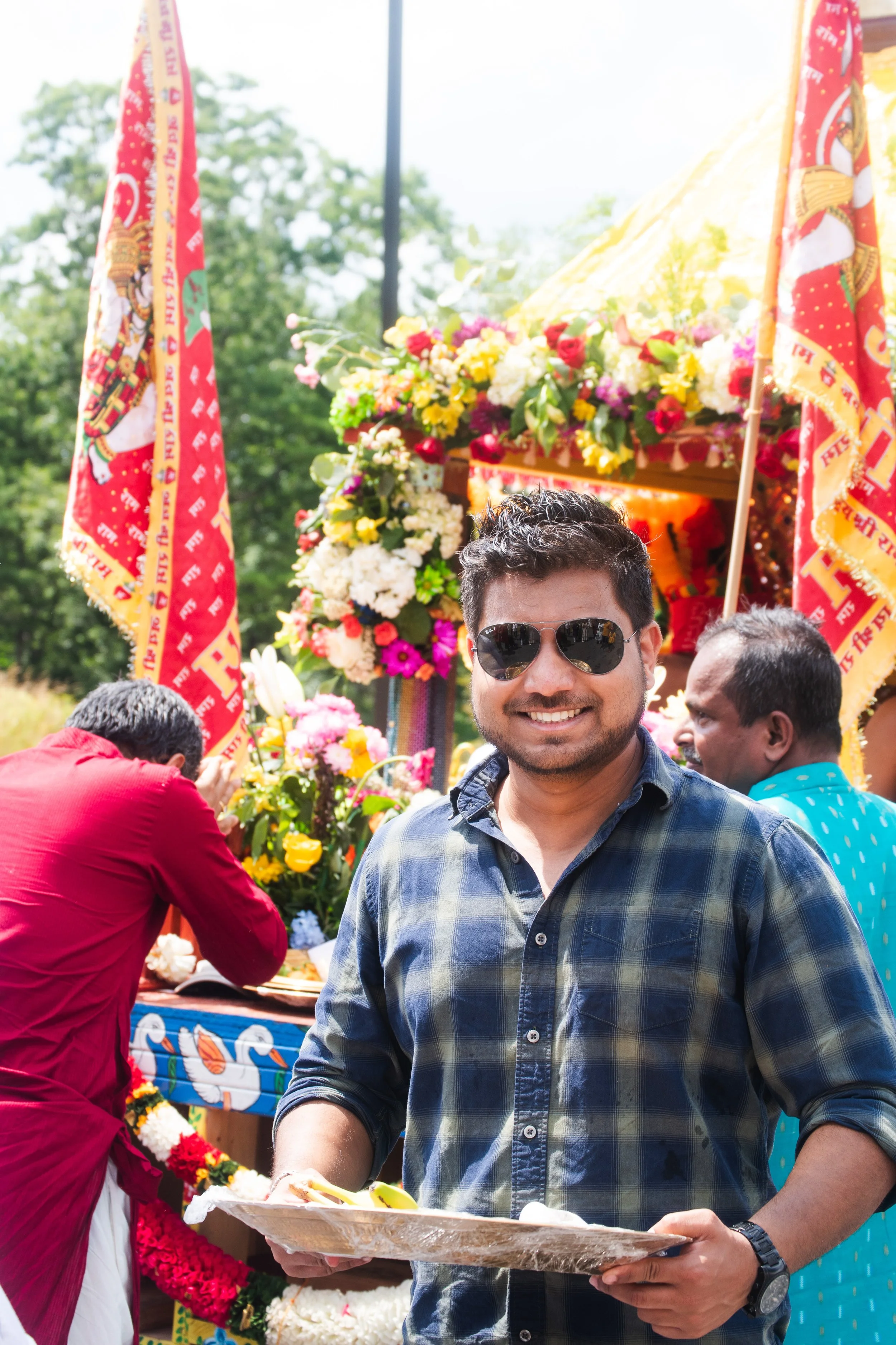 This image was taken during the celebration of the rath yatra. Rath yatra is the chariot ride of their god when they take five or seven rounds or circles of the temple. An exciting part is that all the people help the temple and take active participa