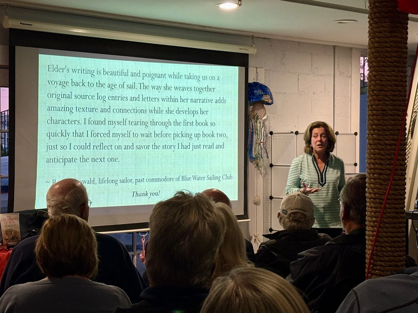 🌊 A huge shoutout to Cynthia Elder for joining us at History on Tap this past Thursday at the Cape Cod Maritime Museum!

She had the crowd hooked with stories from her new two-part novel, Tales of the Sea &mdash; a West Barnstable family, high-seas 