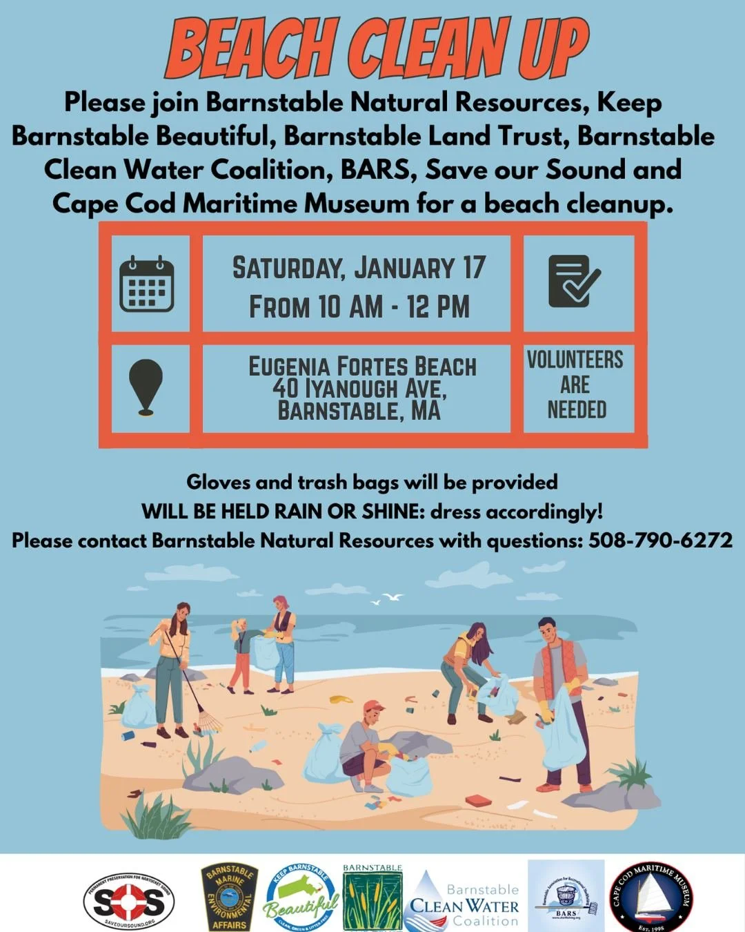 Mark your calendars &mdash; our next beach cleanup is coming up next weekend 1/17! 🌊🧹
We&rsquo;ll be gathering at Eugenia Fortes Beach in Hyannis Port &mdash; all are welcome to join. Come lend a hand, meet great people, and help keep our coastline