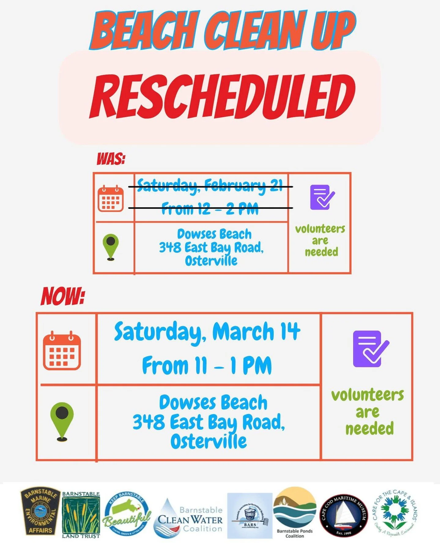 UPDATE! This weekend&rsquo;s beach cleanup at Dowses Beach has been rescheduled. Due to existing snow on the ground and the potential for more this weekend, the cleanup will now take place on March 14 from 11 AM&ndash;1 PM.