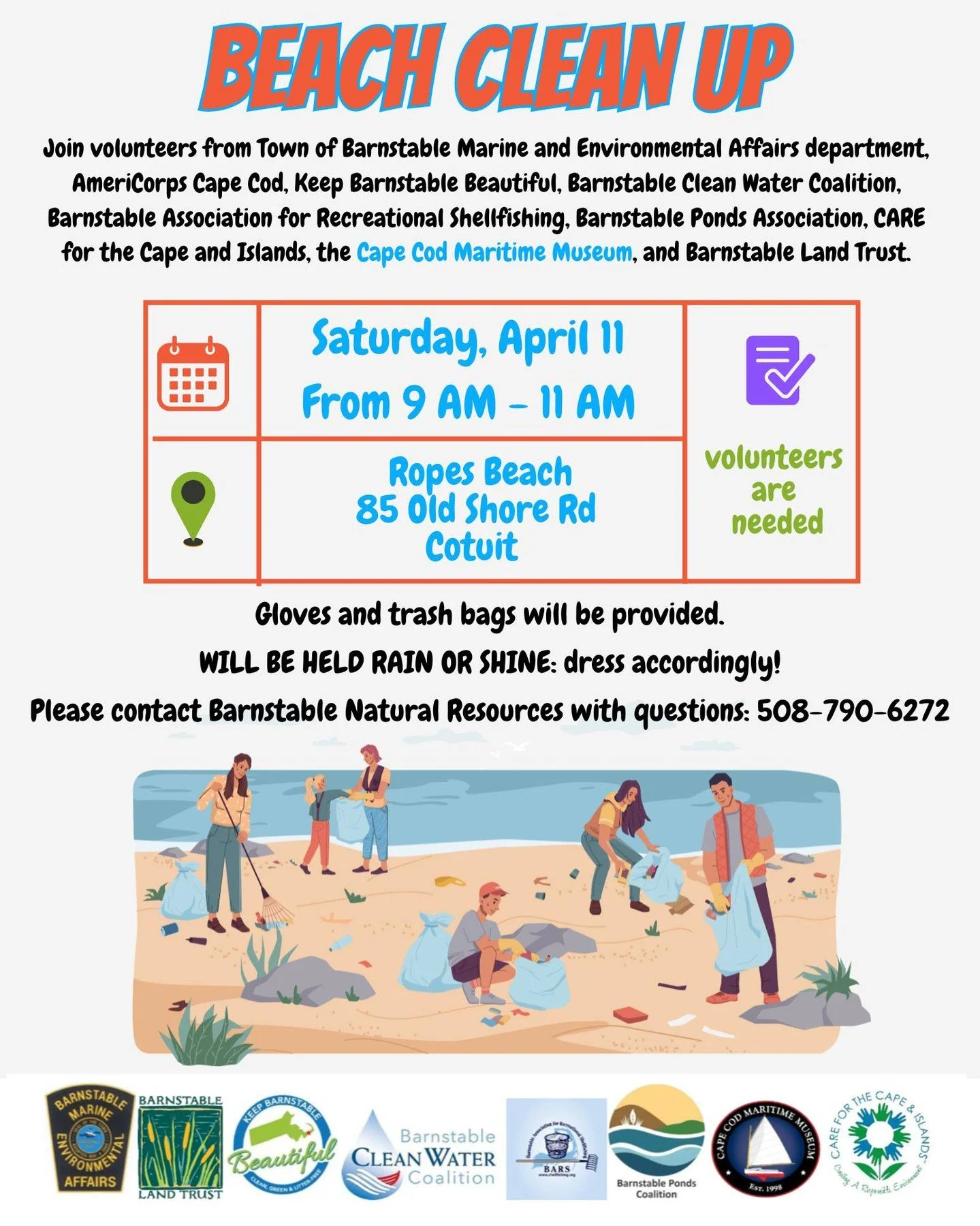 This weekend! Join us for a beach cleanup at Ropes Beach in Cotuit from 9&ndash;11 AM. No registration needed&mdash;just show up! Let&rsquo;s get our beaches ready for summer 🌊