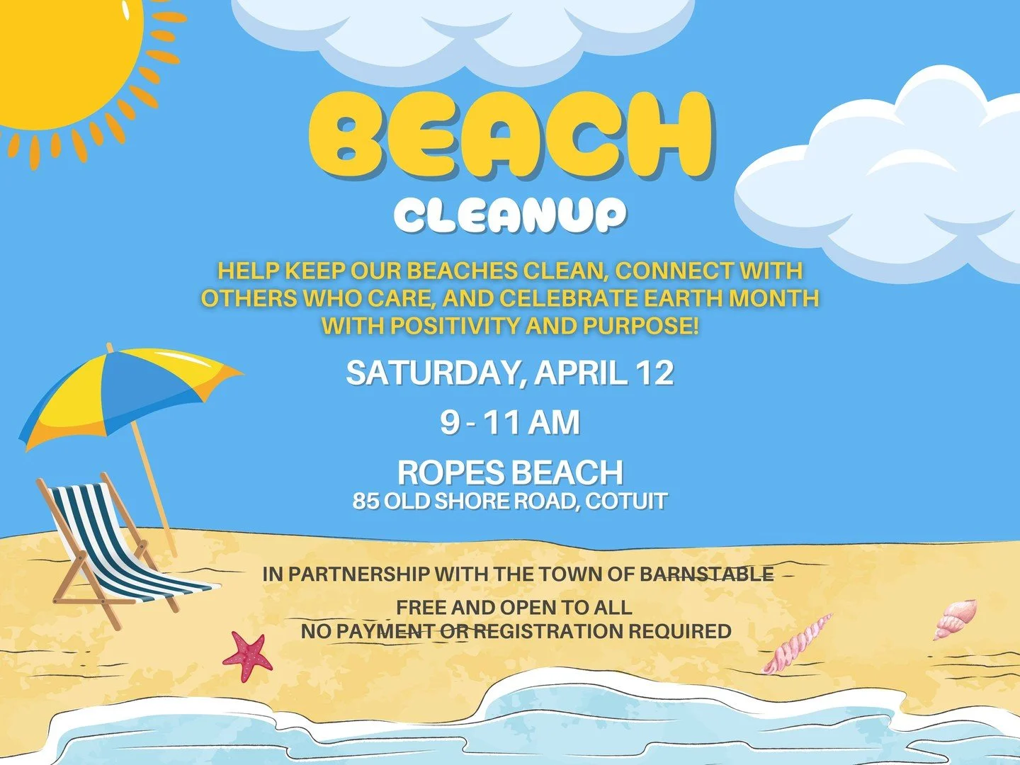 Reminder!! There&rsquo;s no better time for a beach cleanup than during Earth Month 🌎

Tomorrow is shaping up to be a beautiful day&mdash;sunny, around 50&deg;, and a crisp NW breeze. Perfect beach weather!

Join us at Ropes Beach from 9&ndash;11 AM