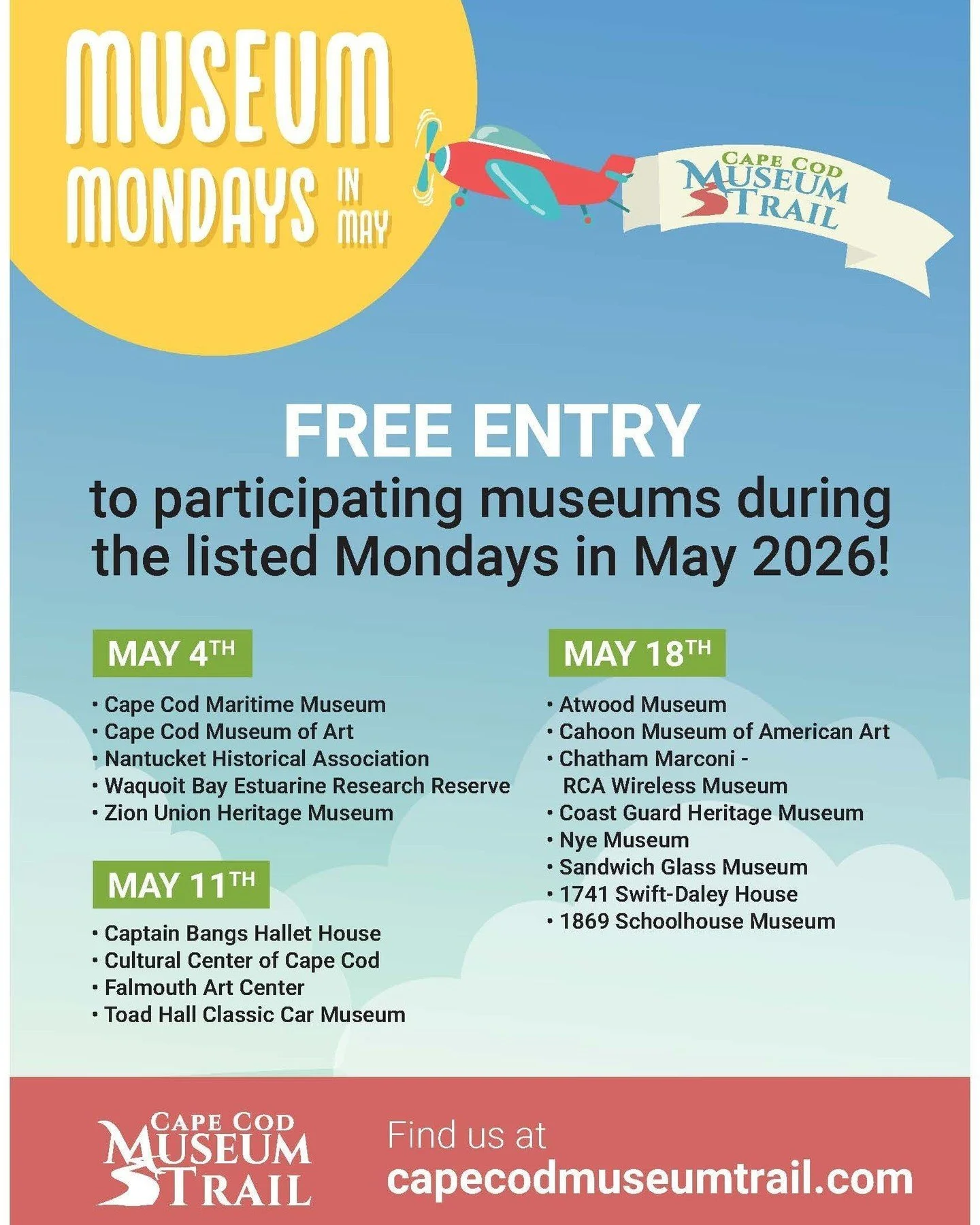 We&rsquo;re excited to be participating in "Museum Mondays in May" with the Cape Cod Museum Trail!

On Monday, May 4th, the Cape Cod Maritime Museum will be free and open to all. While we&rsquo;re not normally open on Mondays, we&rsquo;re s
