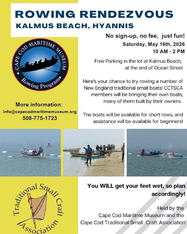 THIS SATURDAY - May 16.

In partnership with the Cape Cod Traditional Small Craft Association, this is your chance to get out on the water and try rowing for yourself.

Join us for the Annual Rowing Rendezvous at Kalmus Beach!
🕙 10 AM &ndash; 2 PM
?