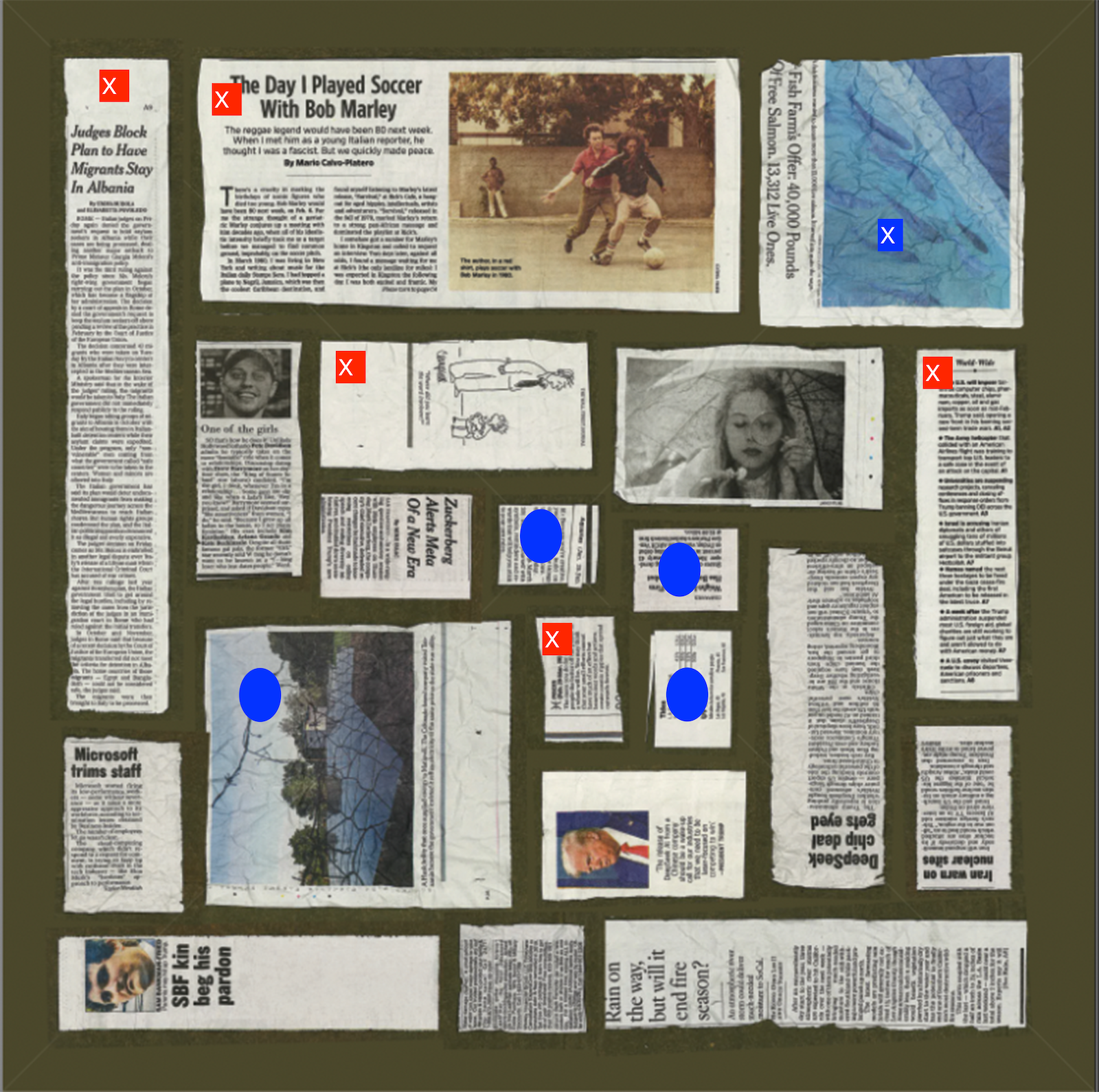 Square layout with articles marked for replacement