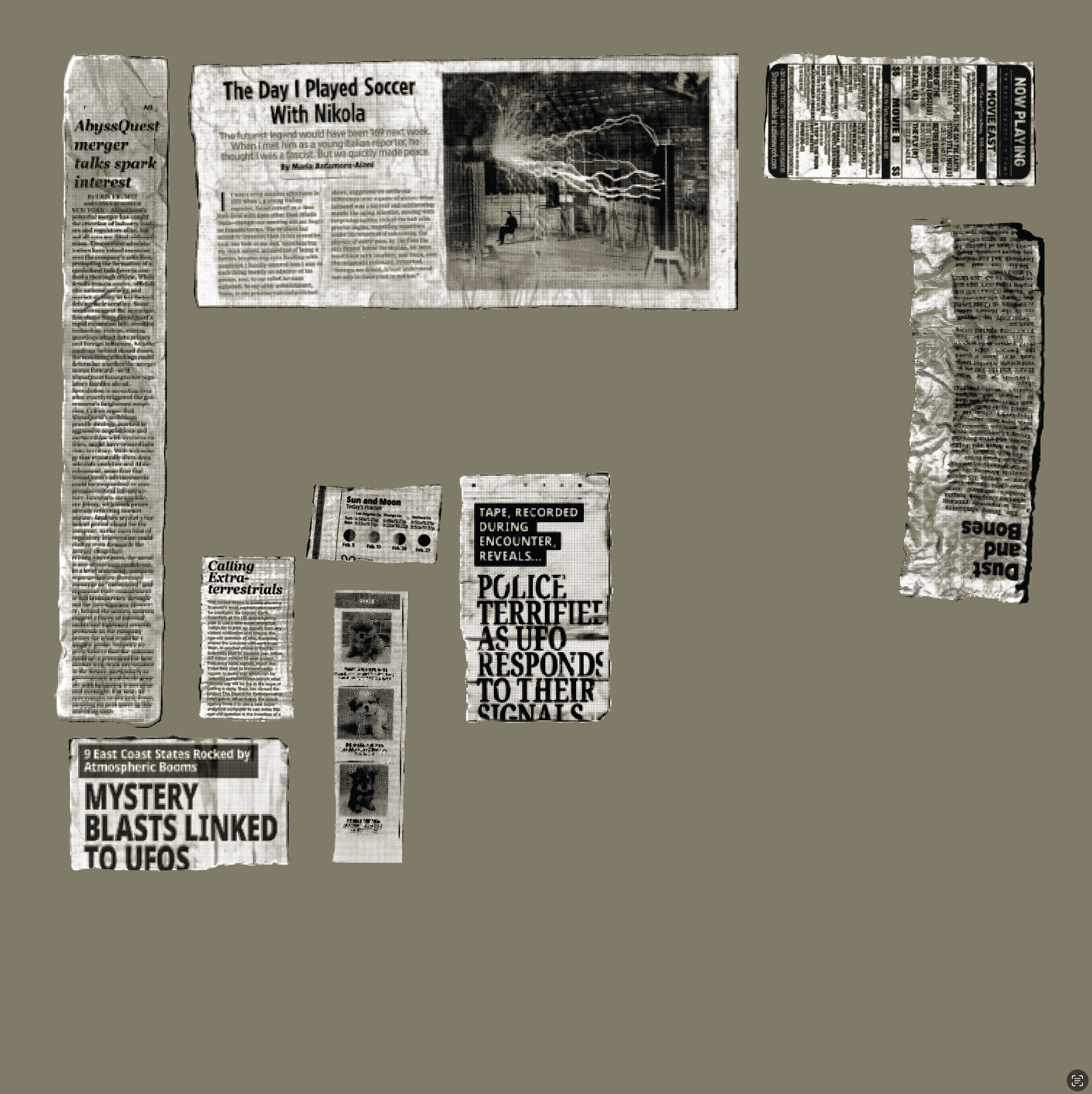 Articles had to be converted into halftone, then vectors, in order to preserve readability at the different scales.
