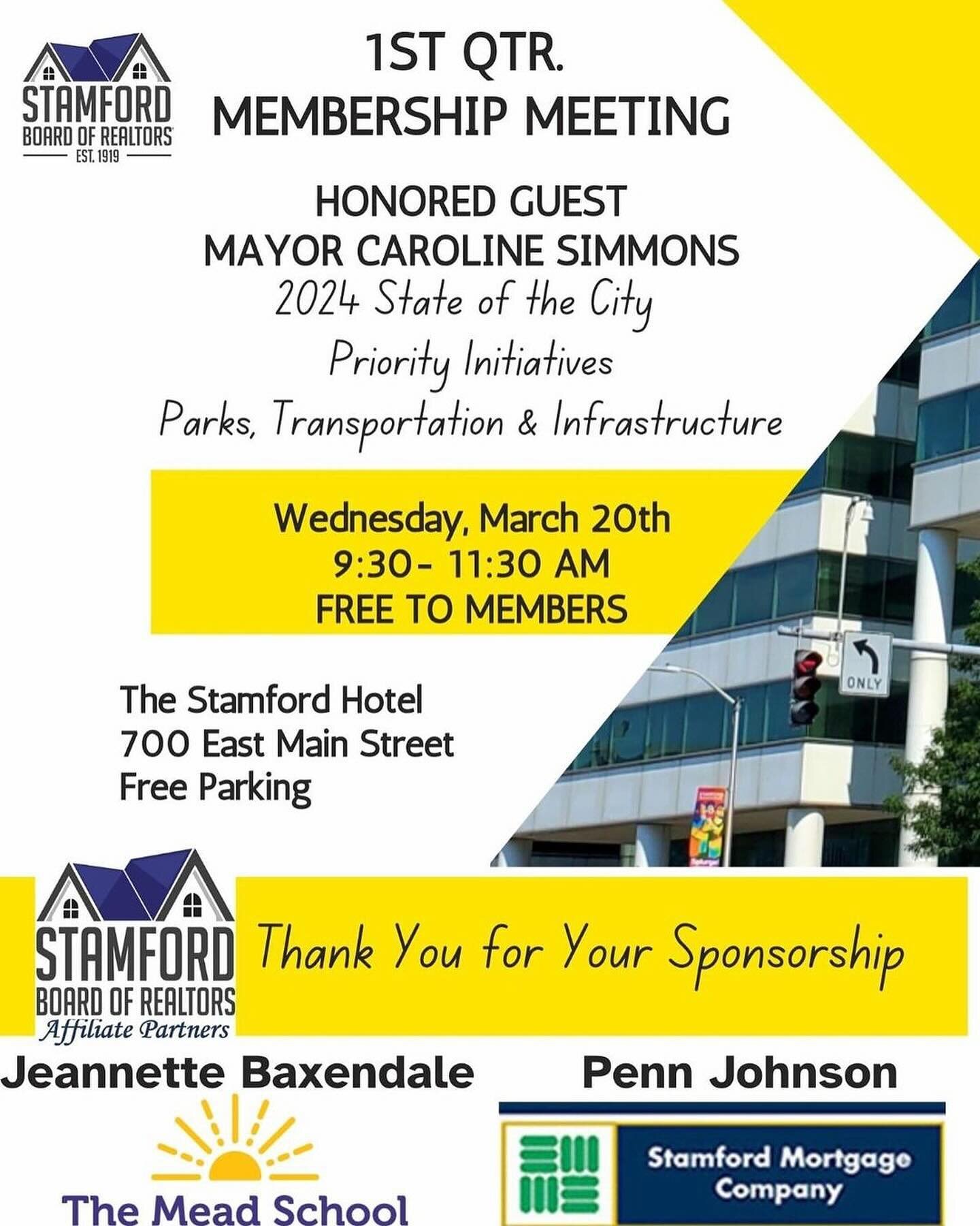 Happy to welcome @stamfordrealtors, their members and special invited guests, including @mayorcarolinesimmons today for their 1st Qtr Membership meeting at the Hotel. 

Be sure to book your meetings with us too. For more information: info@thestamford