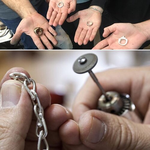 Metal artists opening their palm up to show their work
