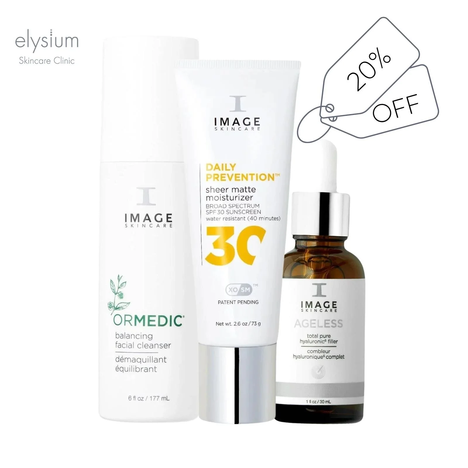 Image Skincare Bundle : Ormedic Cleanser, Agelsee Hyaluronic Filler, Daily Defence Matte SPF 30 20% OFF