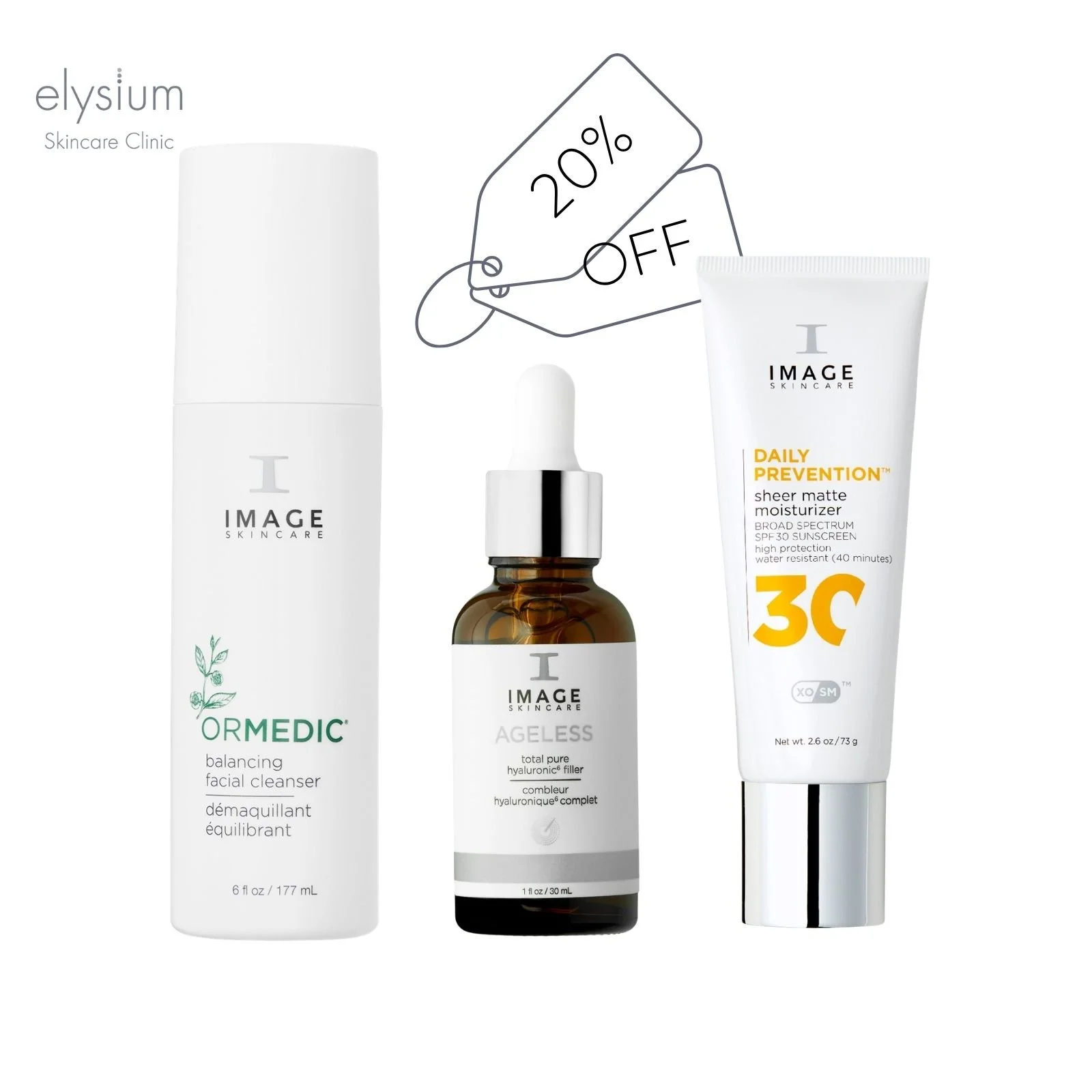 Image Skincare Bundle : Ormedic Cleanser, Agelsee Hyaluronic Filler, Daily Defence Matte SPF 30 20% OFF