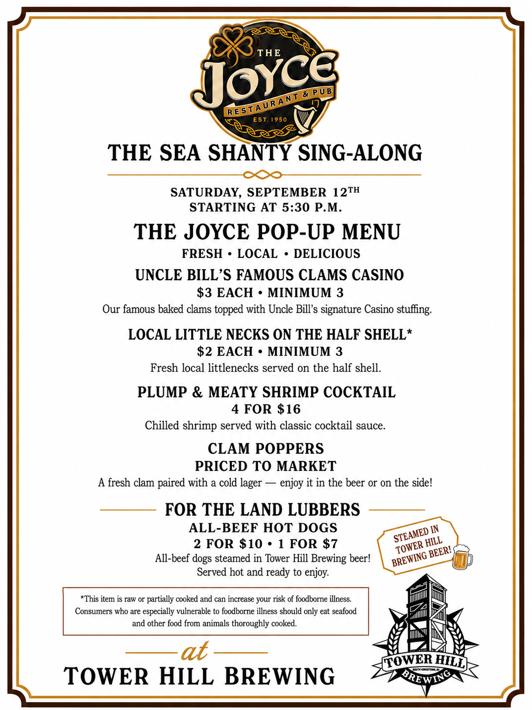 The Joyce Restaurant POP-UP for Sea Shanty NIght!