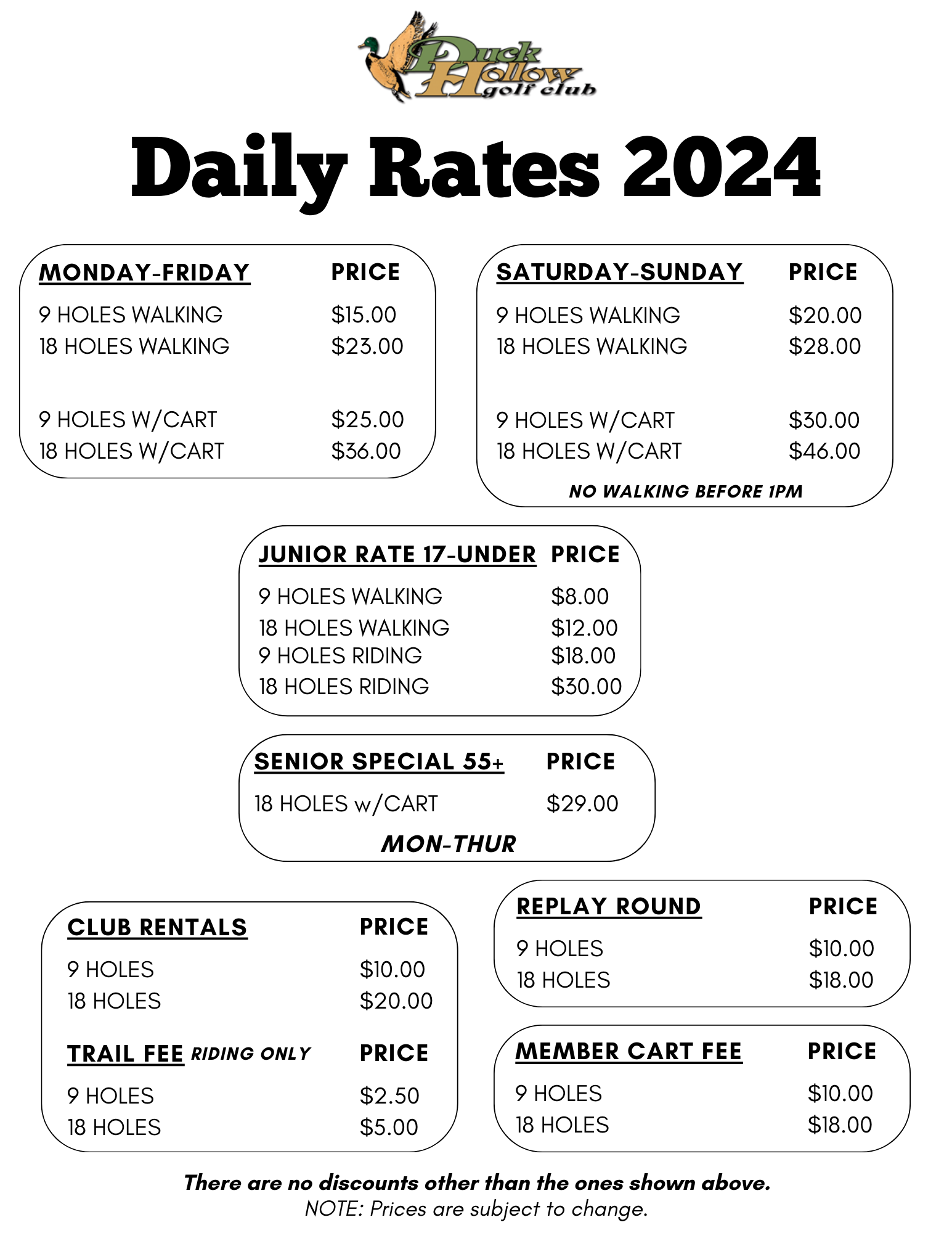 2024 Daily Rates — Duck Hollow GC