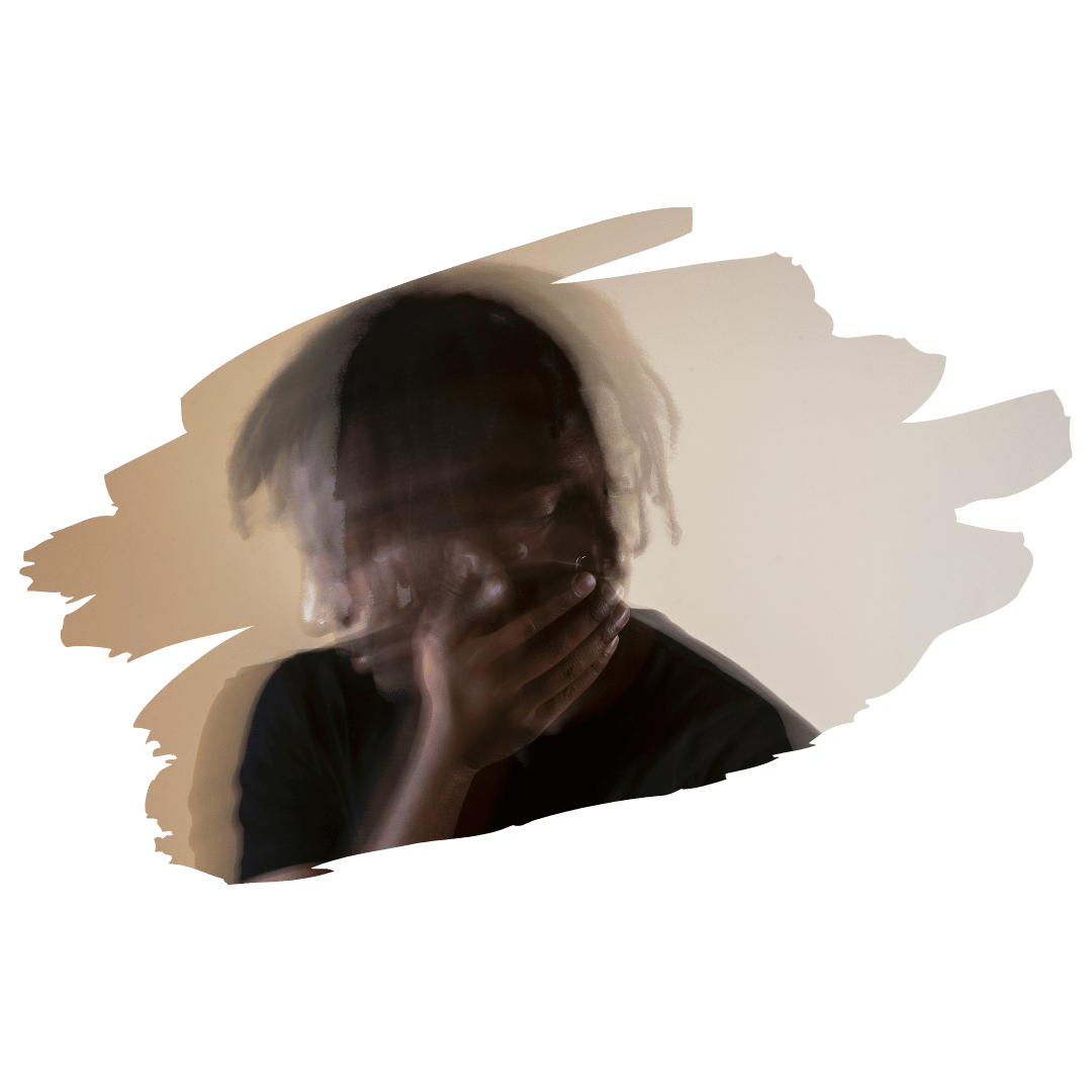 [Image] Blurry black teen with hand on neck and chin, symbolizing neurodivergent overwhelm and looking for neurodivergent therapy support in Denver, CO at Interfaith Bridge Counseling.