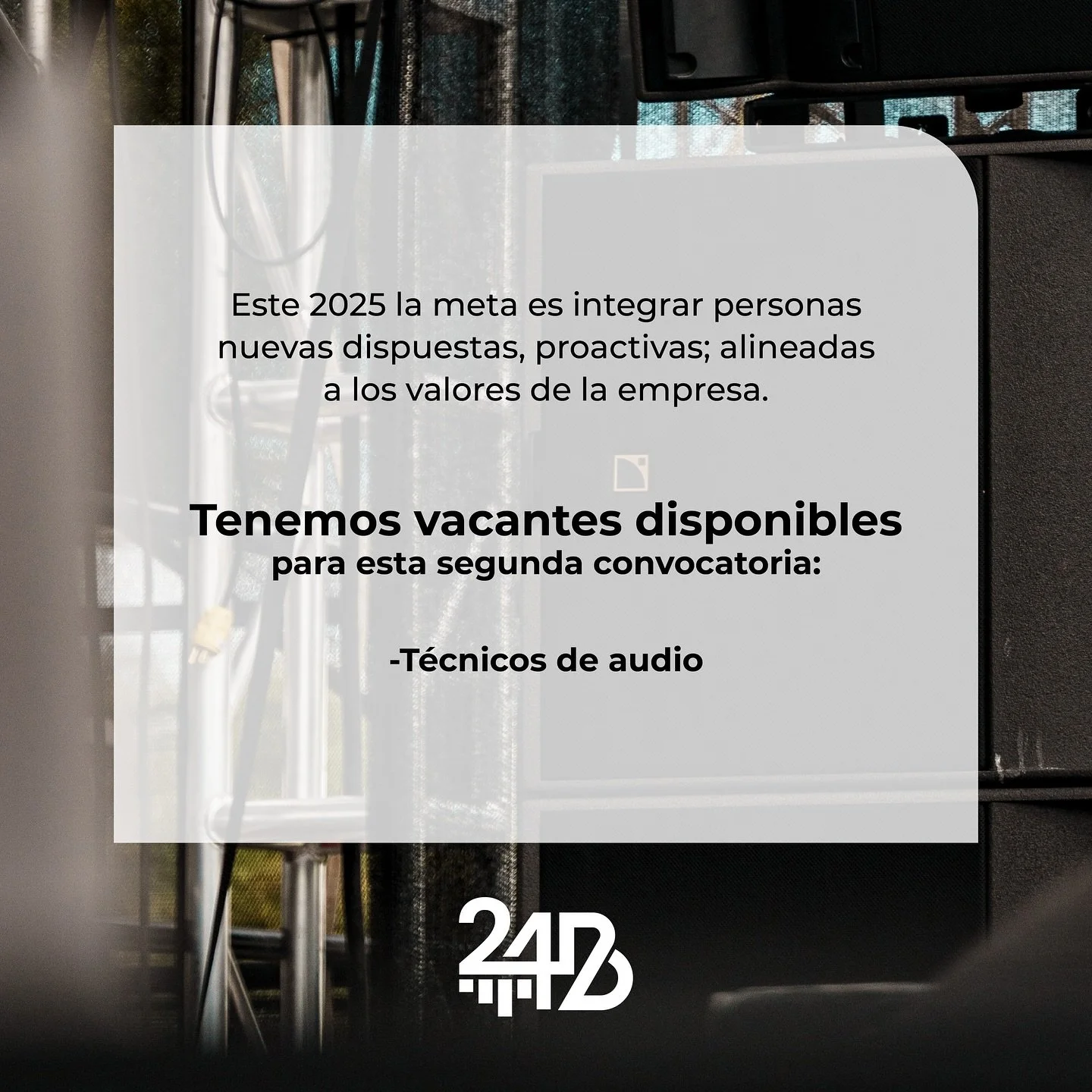 Vacantes disponibles
🔊 ¿Eres amante de la perfección en cada detalle del audio?
Estamos contratando técnicos de audio. ✨ ¡Tu talento merece ser escuchado! 🎧🎸
👨🏻‍💻Personas dispuestas, responsables, proactivas, ag