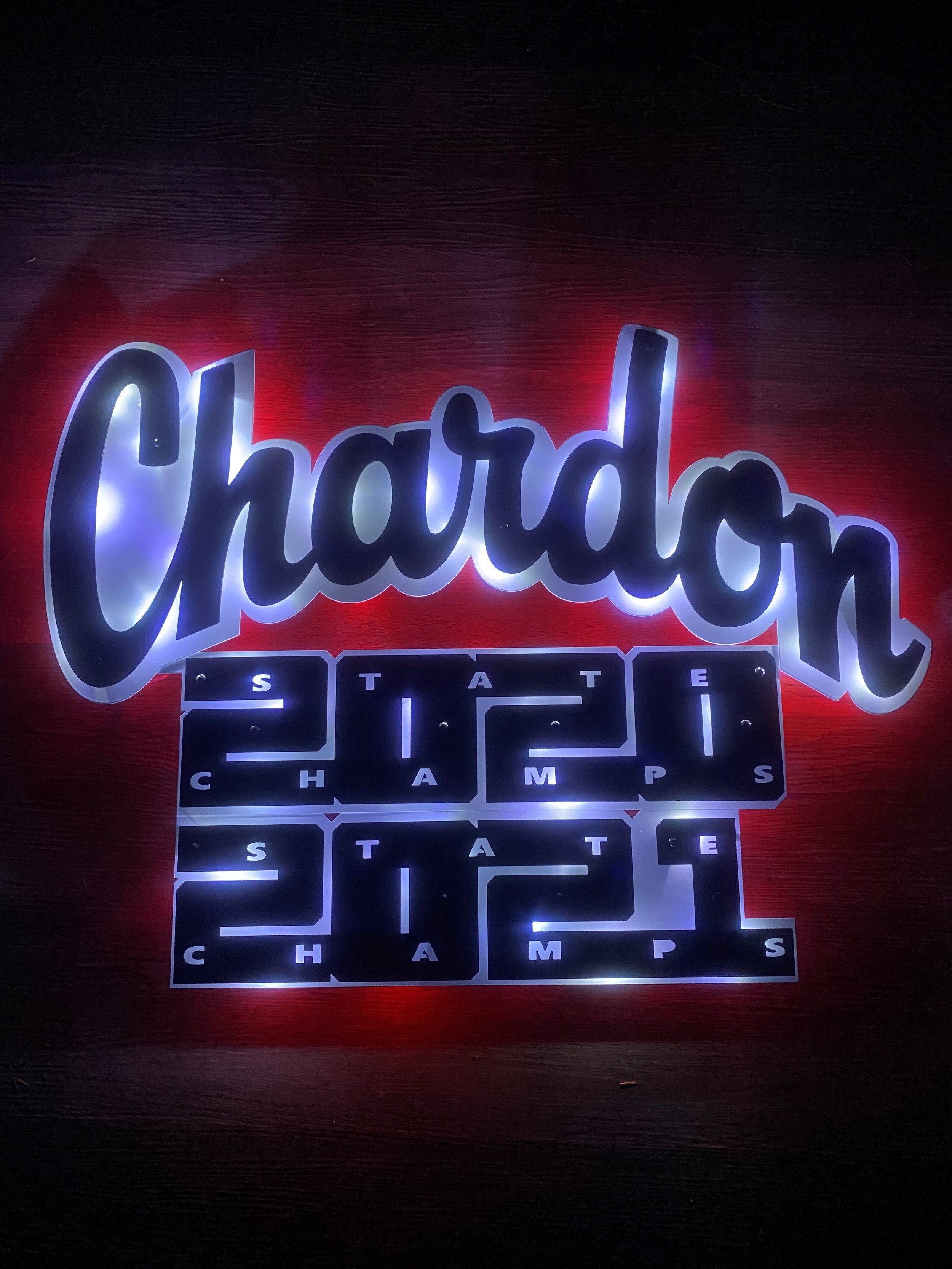 Lighted large metal Chardon logo