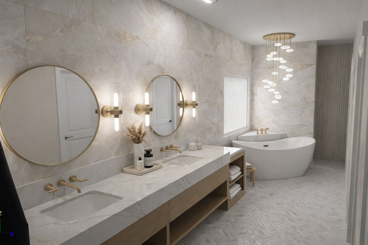 Freestanding bath tub in luxury bath remodel