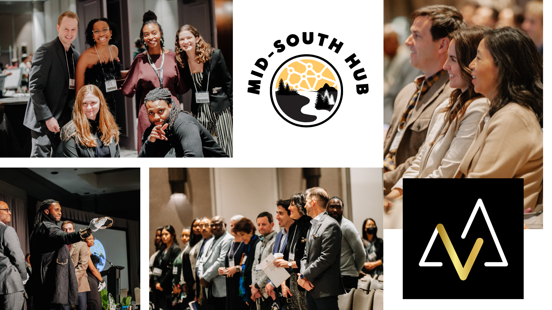 Collage of photos taken during the innovation summit with hub logo and summit logo