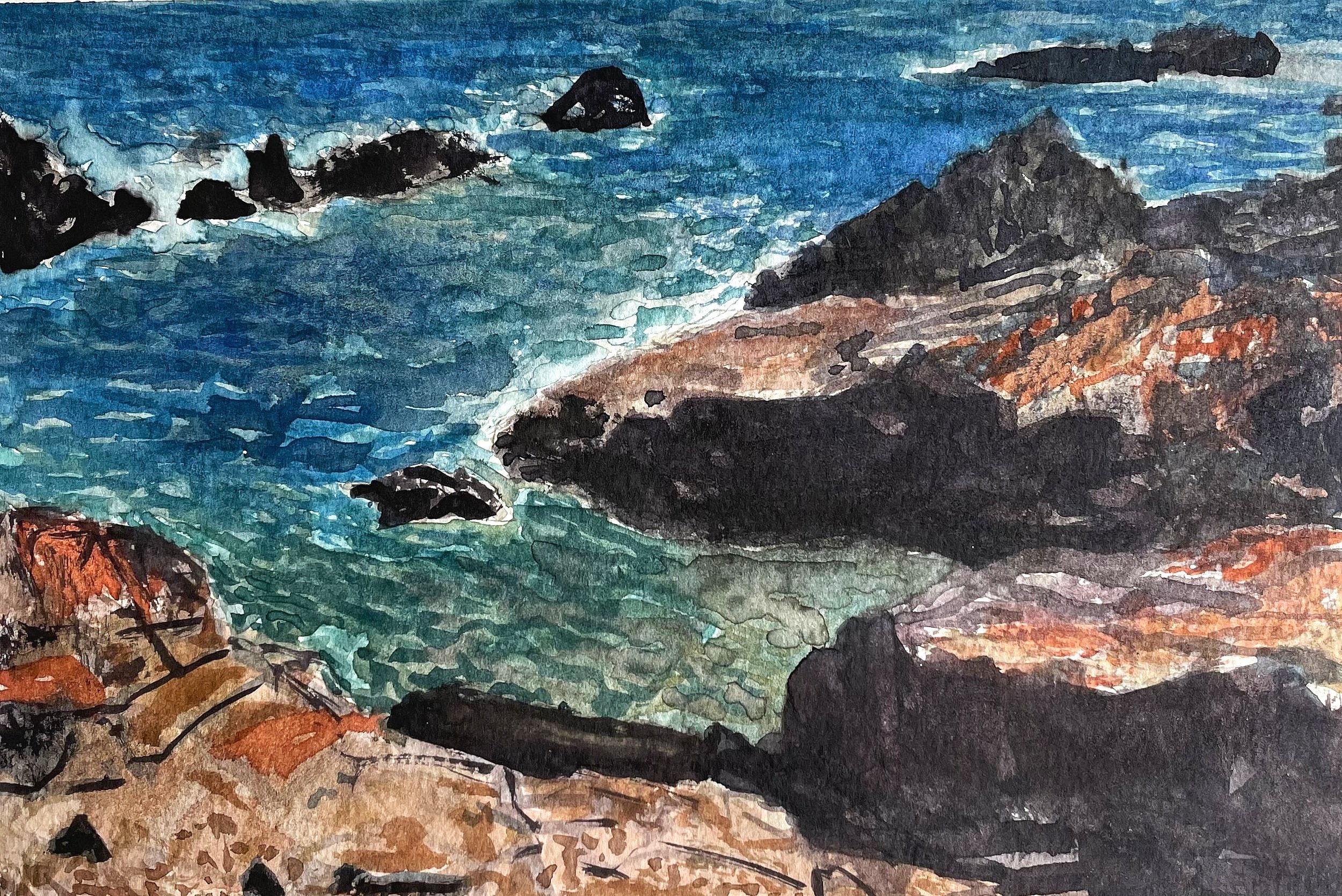   Rocky Coast,  Watercolor on Coldpress, 9” x 12” , 2022 