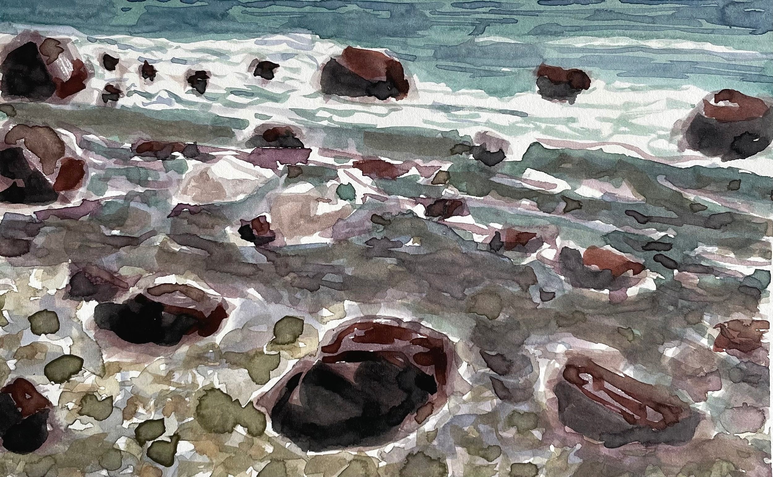   Rocky Shoreline,  Watercolor on Hotpress, 9” x 12” , 2022 