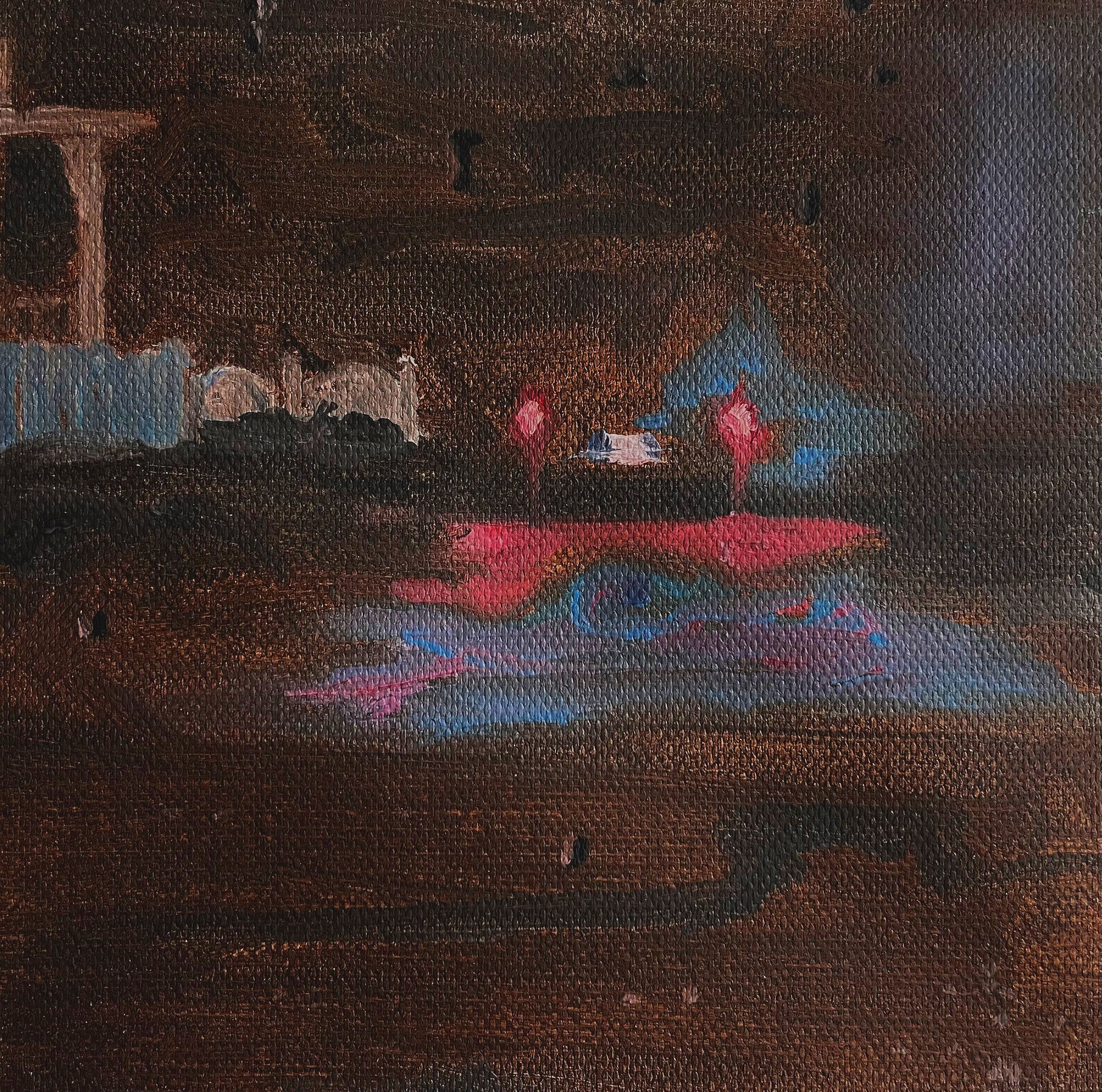   Idle Car in the Rain,  Oil on Canvas , 6” x 6”, 2022 