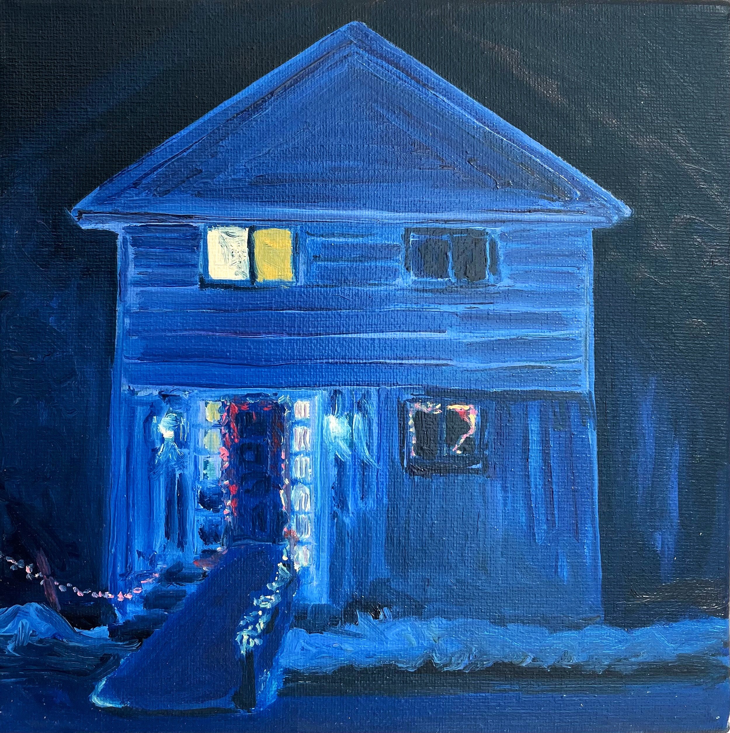   Pat Hoops Christmas Lights,  Oil on Canvas, 8” x 8”, 2022 