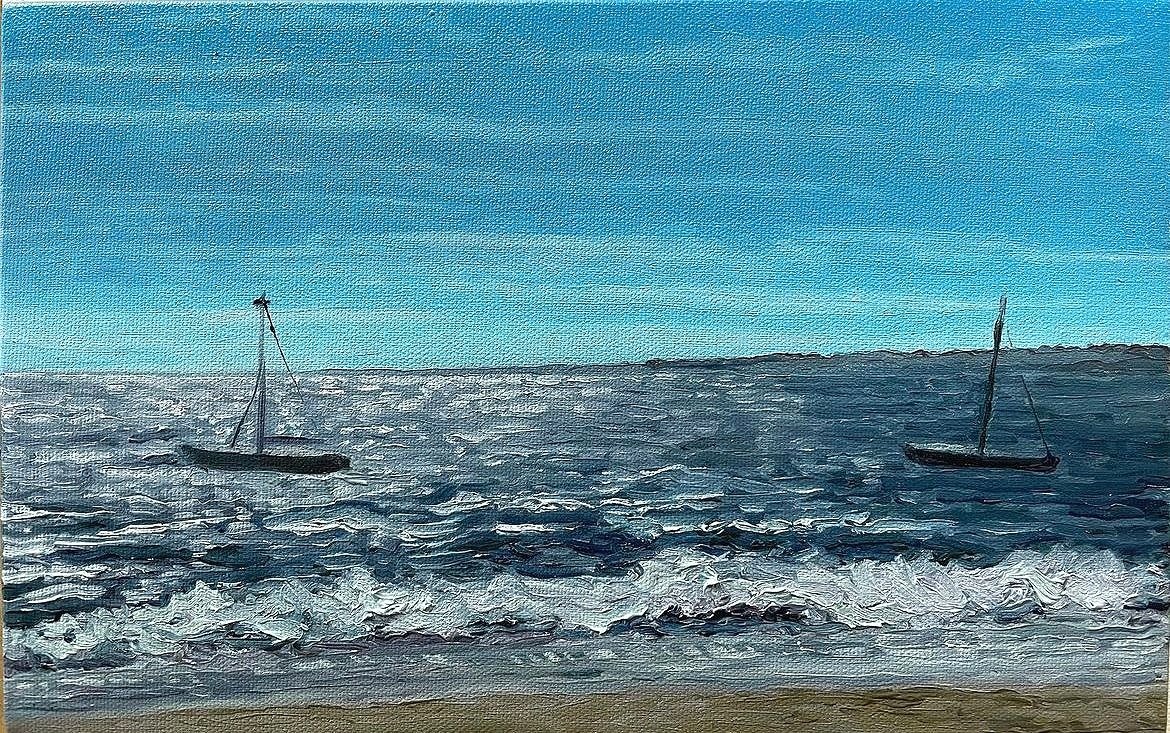   Boats on the Bay,  Oil on Canvas, 7” x 11”, 2022 