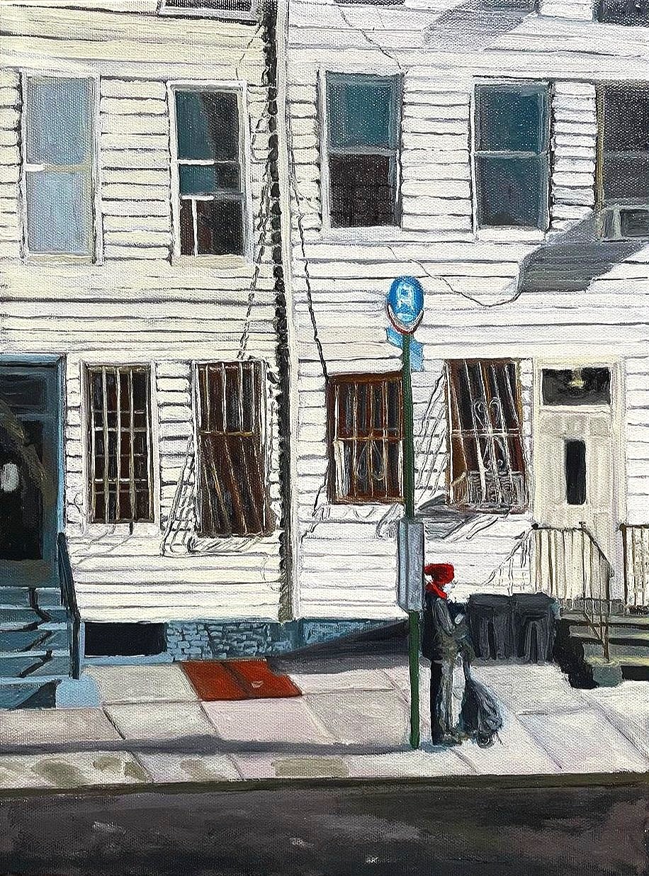   Bus Stop on Coney Island Ave,  Oil on Canvas, 16” x 12”, 2022 