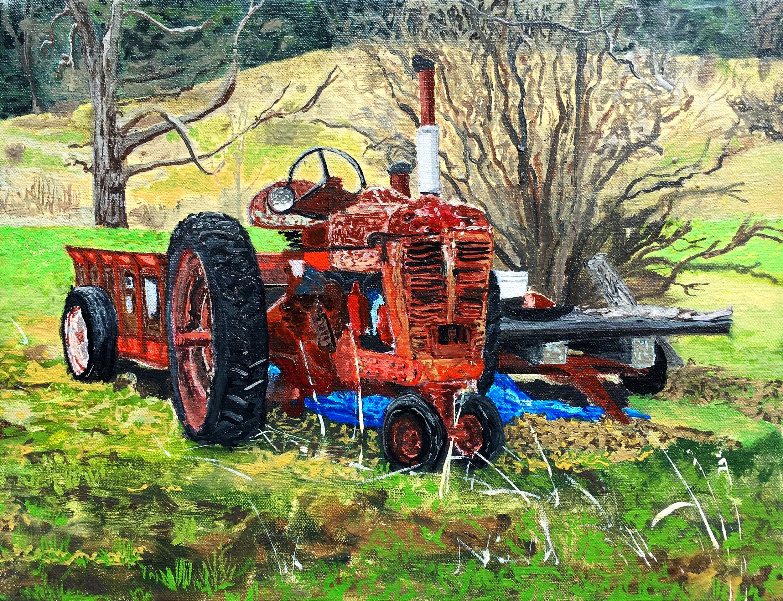   Tractor with Blue Tarp,  Oil on Canvas, 11” x 14”, 2021 