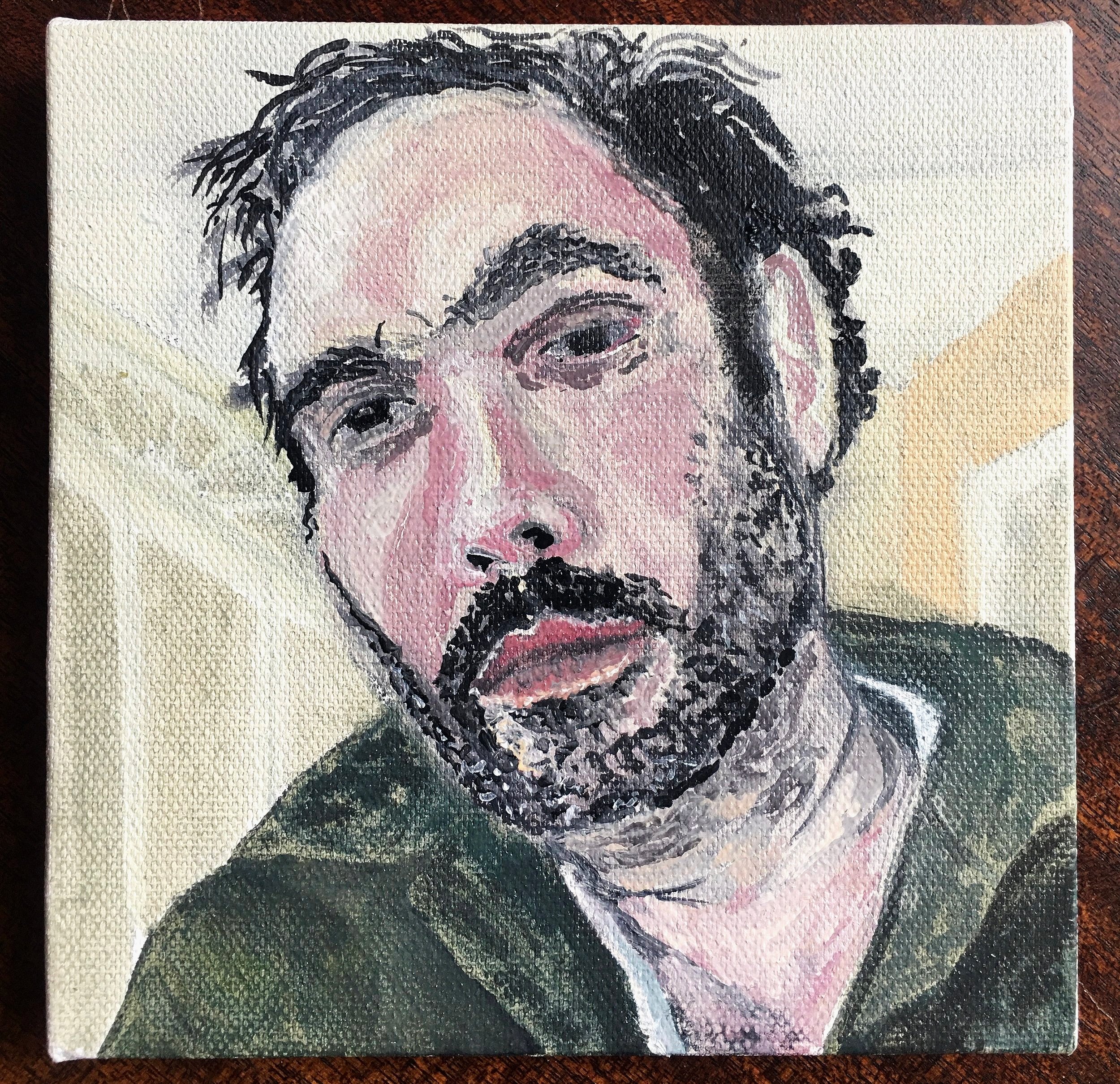   Self Portrait in Spring Studio,  Oil on Canvas, 6” x 6”, 2021 
