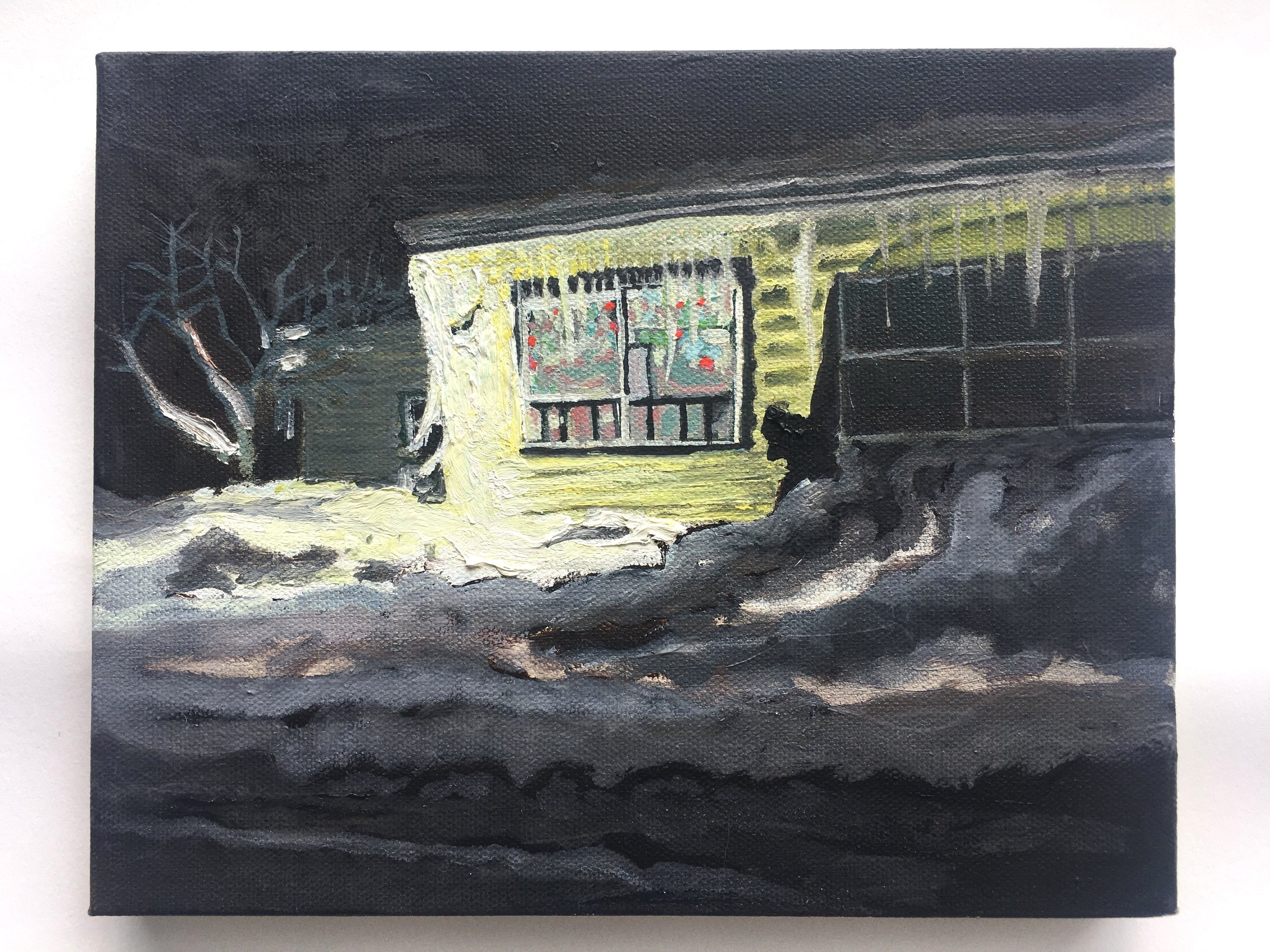   Anita’s Christmas Lights,  Oilo on Canvas, 8” x 10”, 2021 