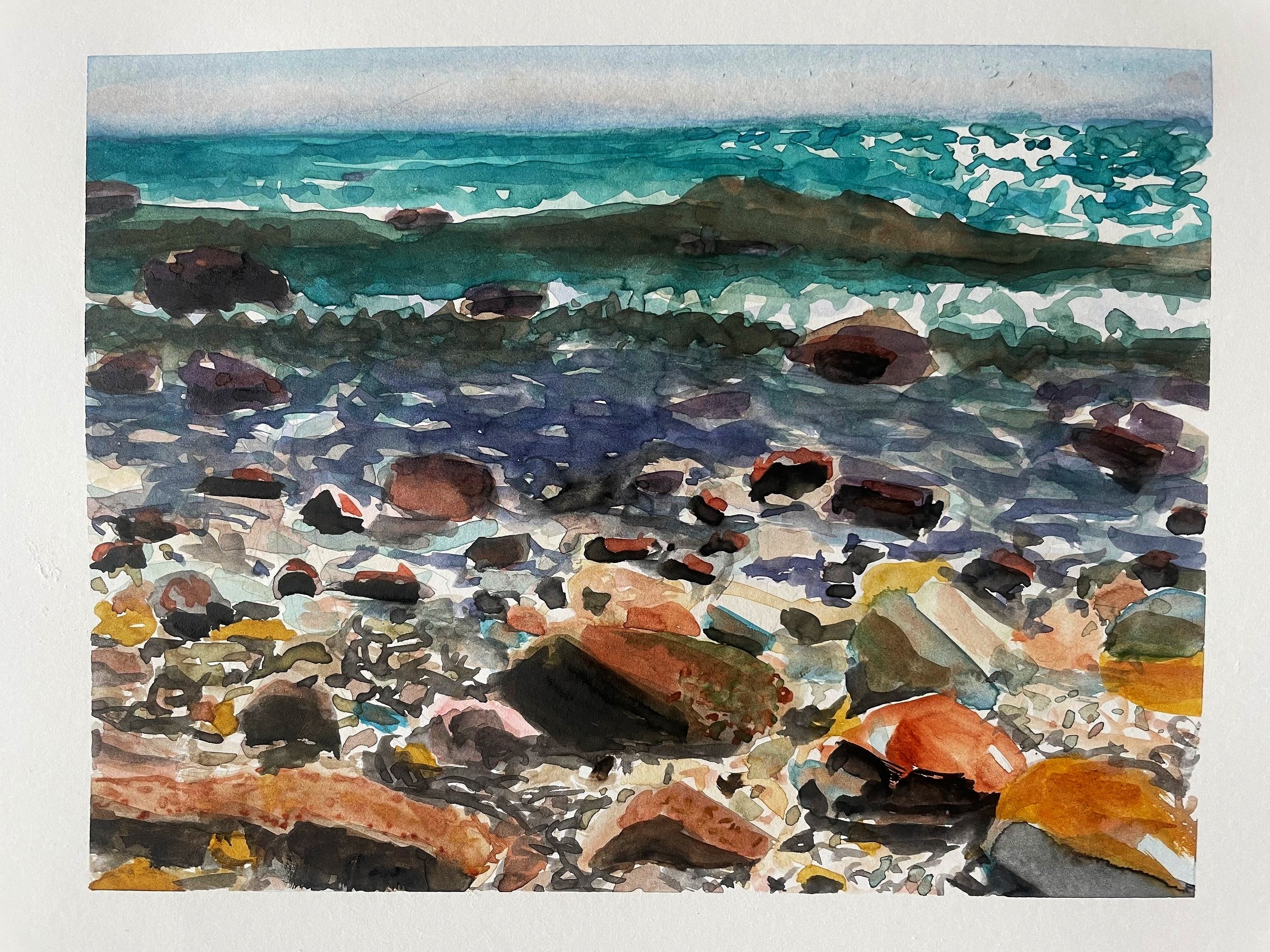   Rock and Pebbles on the Shoreline   9” x 12”  watercolor on hotpress  2023 