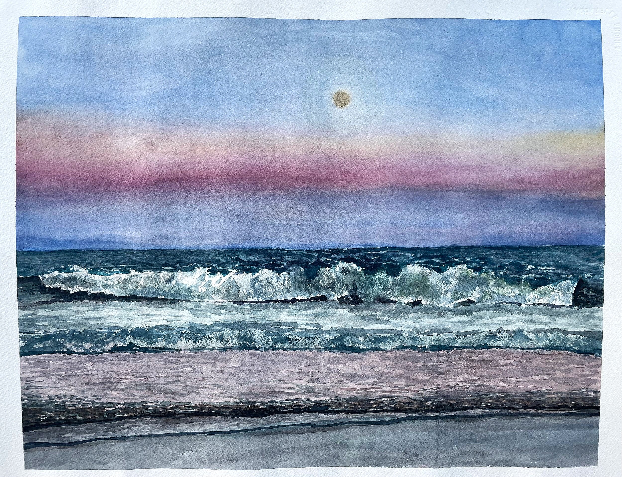   Full Moon Rising   16” x 20”  watercolor on coldpress   2023 