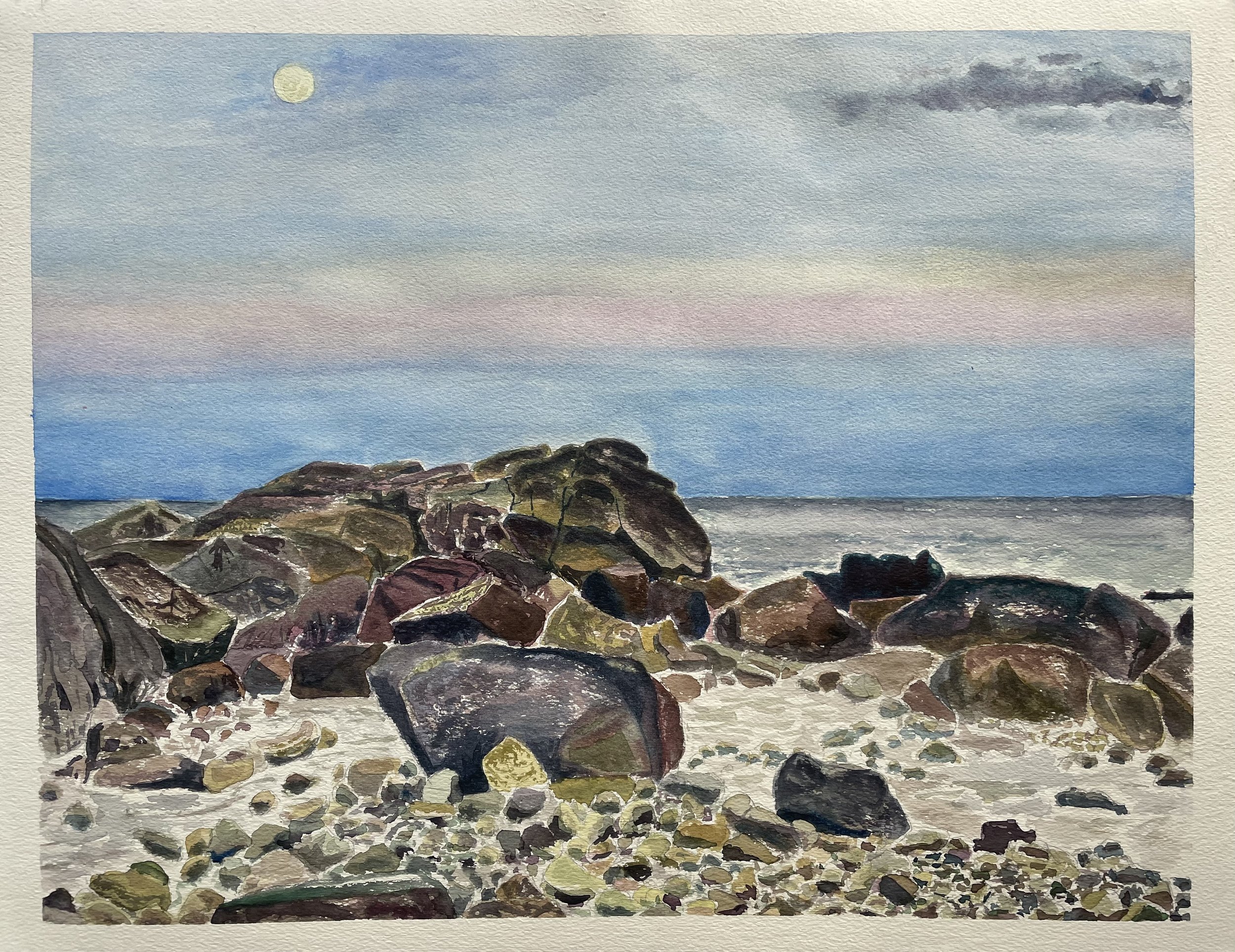   Full Moon Rising in Biddeford   19” x 24”   watercolor on coldpress  2023 
