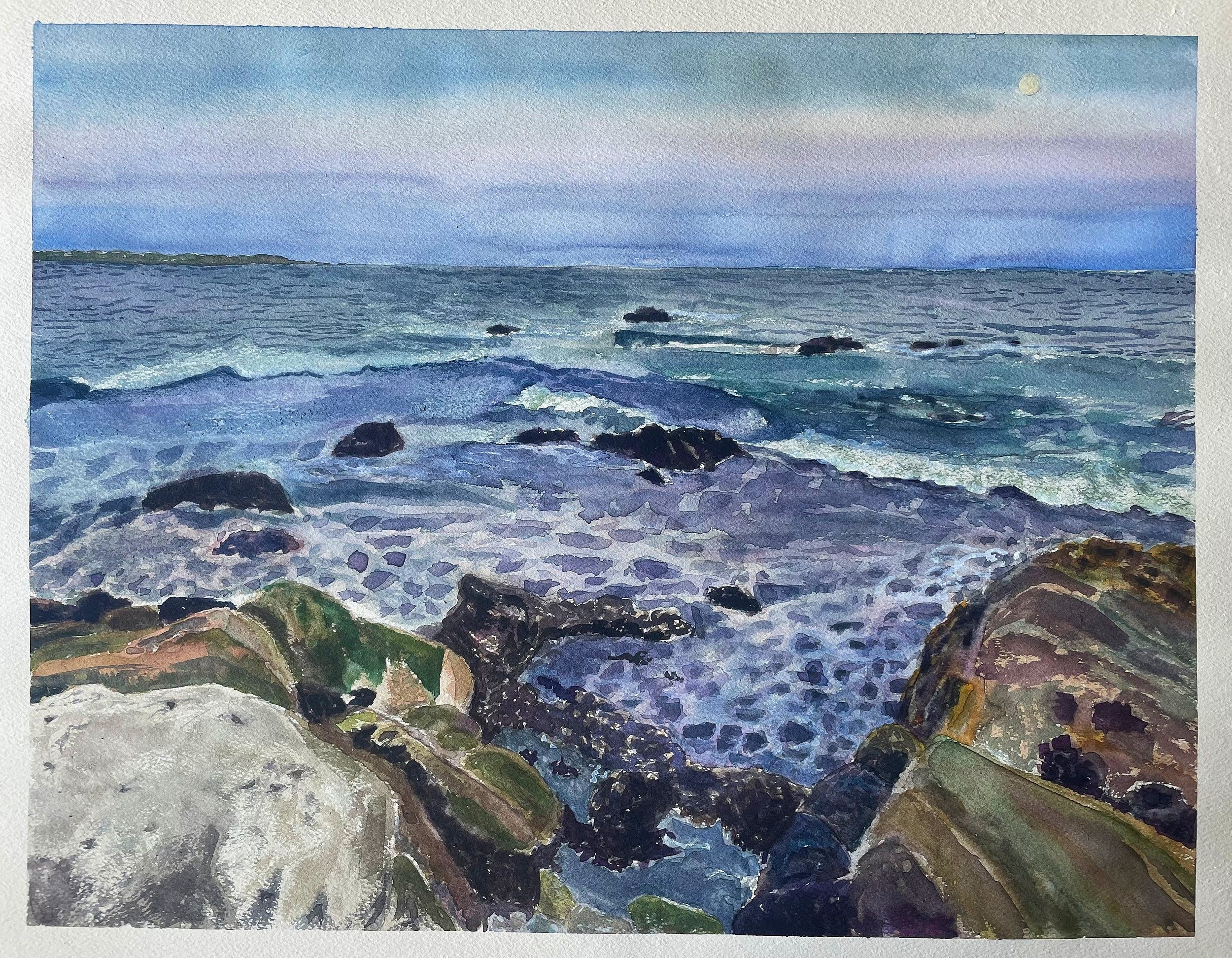   Moonrise in Biddeford   19” x 24”   watercolor on coldpress  2023 